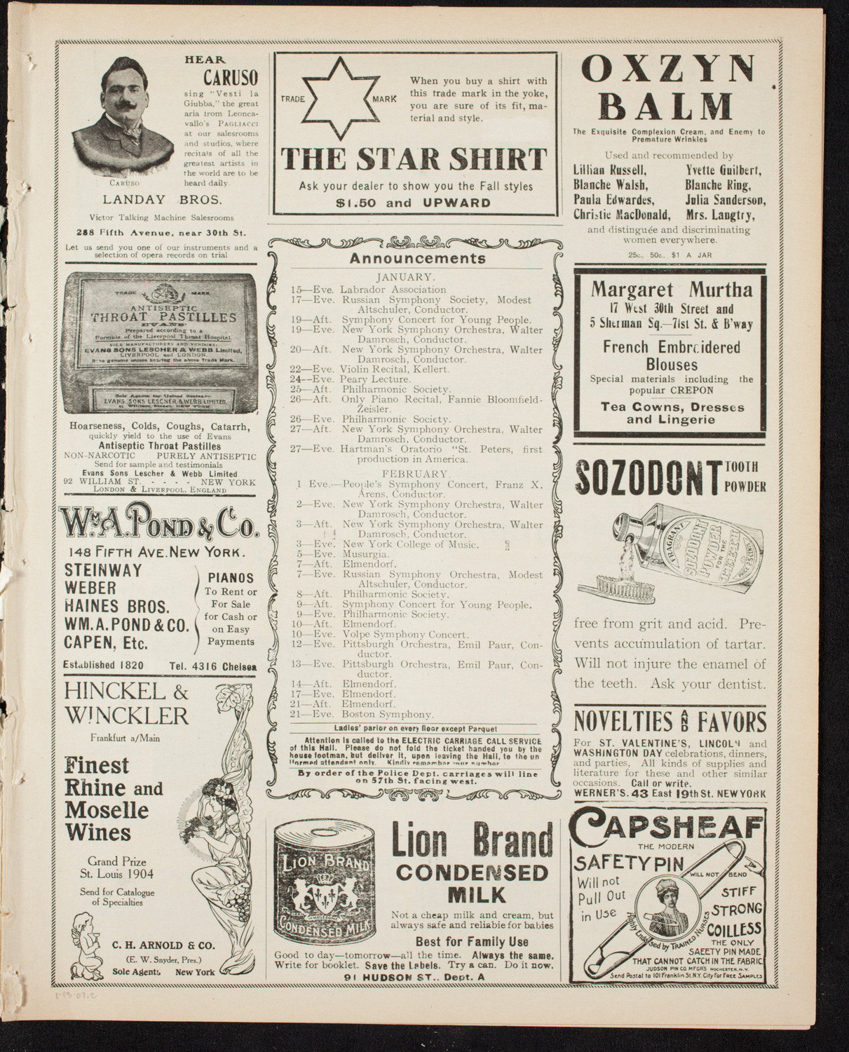 Josef Lhévinne, Piano, January 13, 1907, program page 3