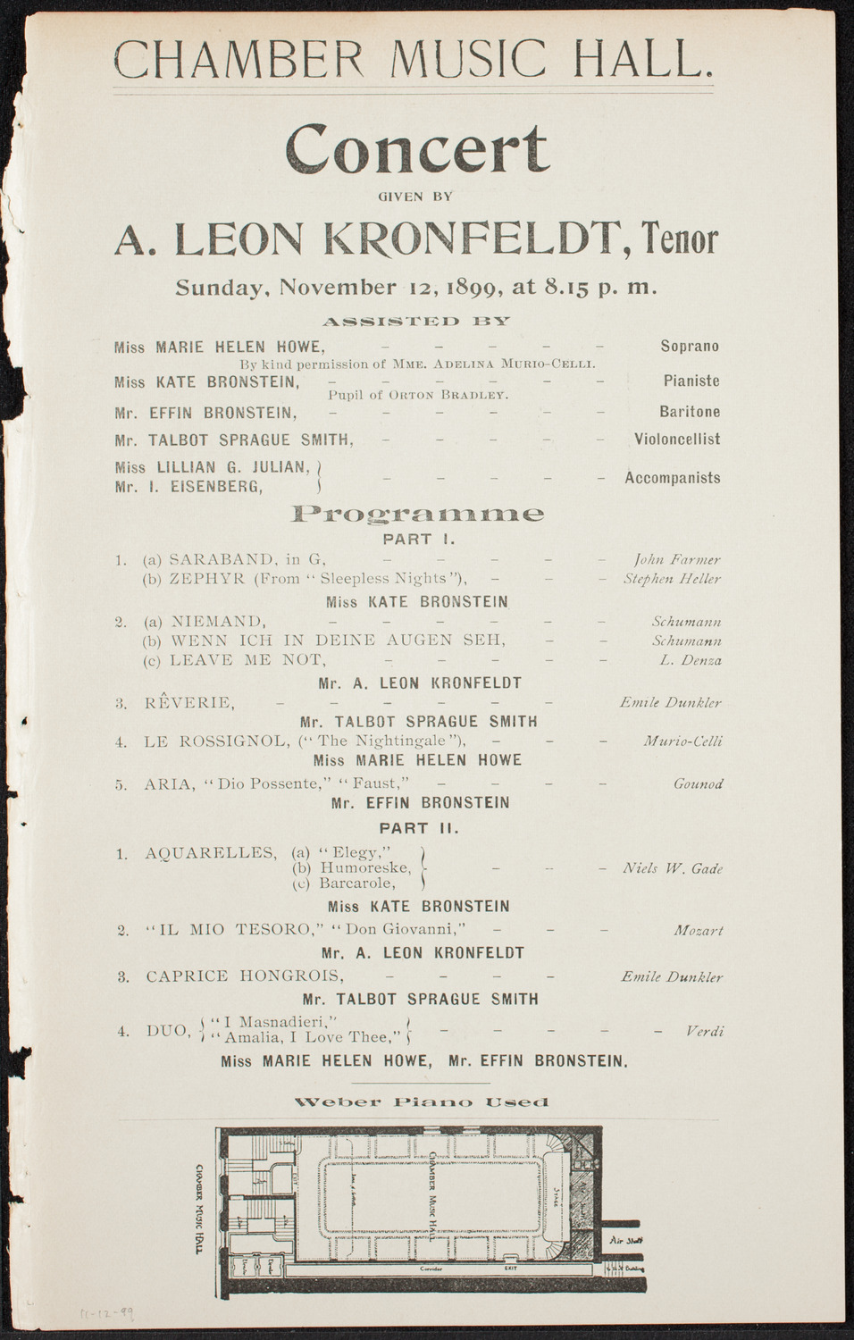 A. Leon Kronfeldt and others, November 12, 1899, program page 1