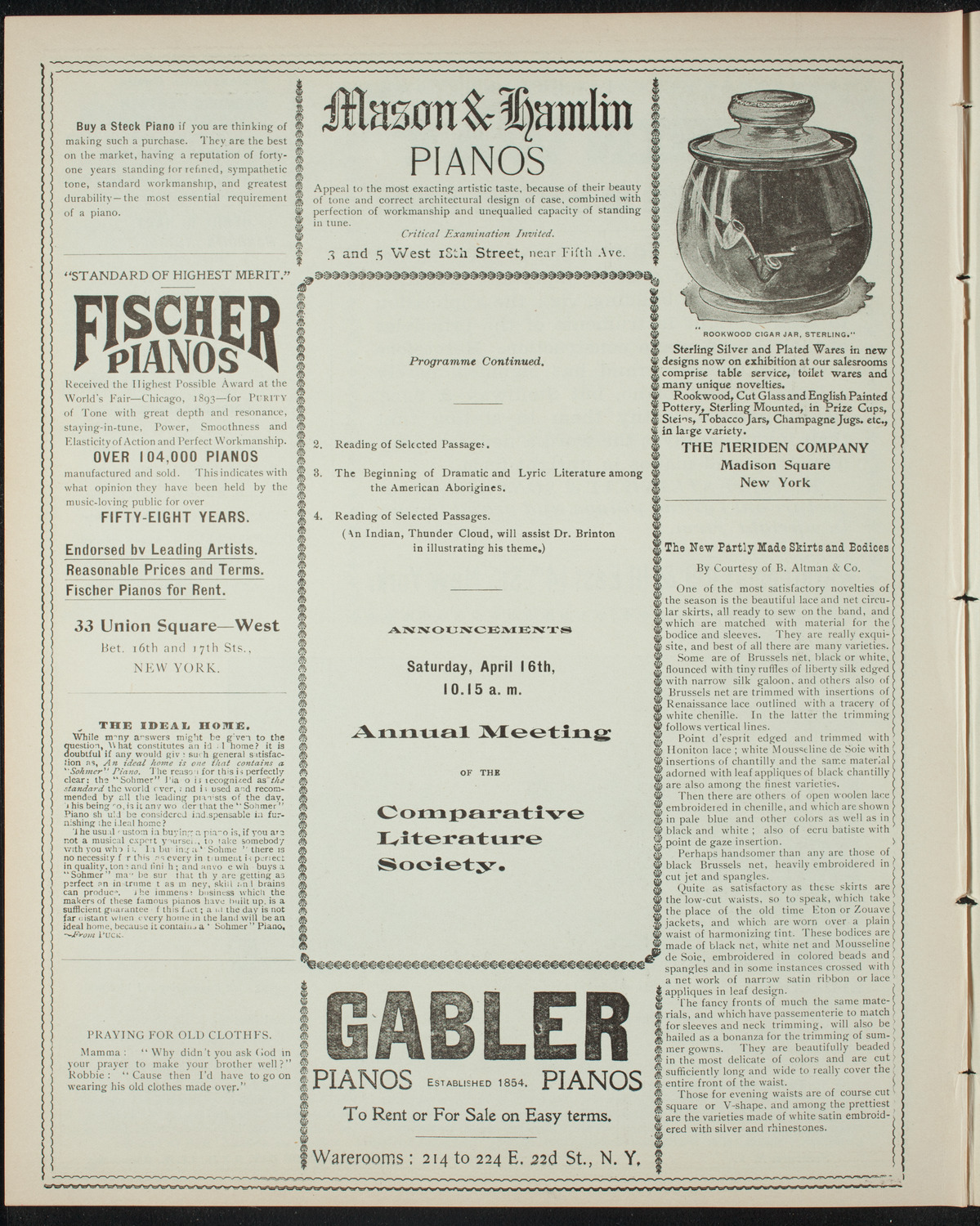 Comparative Literature Society Saturday Morning Conference, April 9, 1898, program page 6