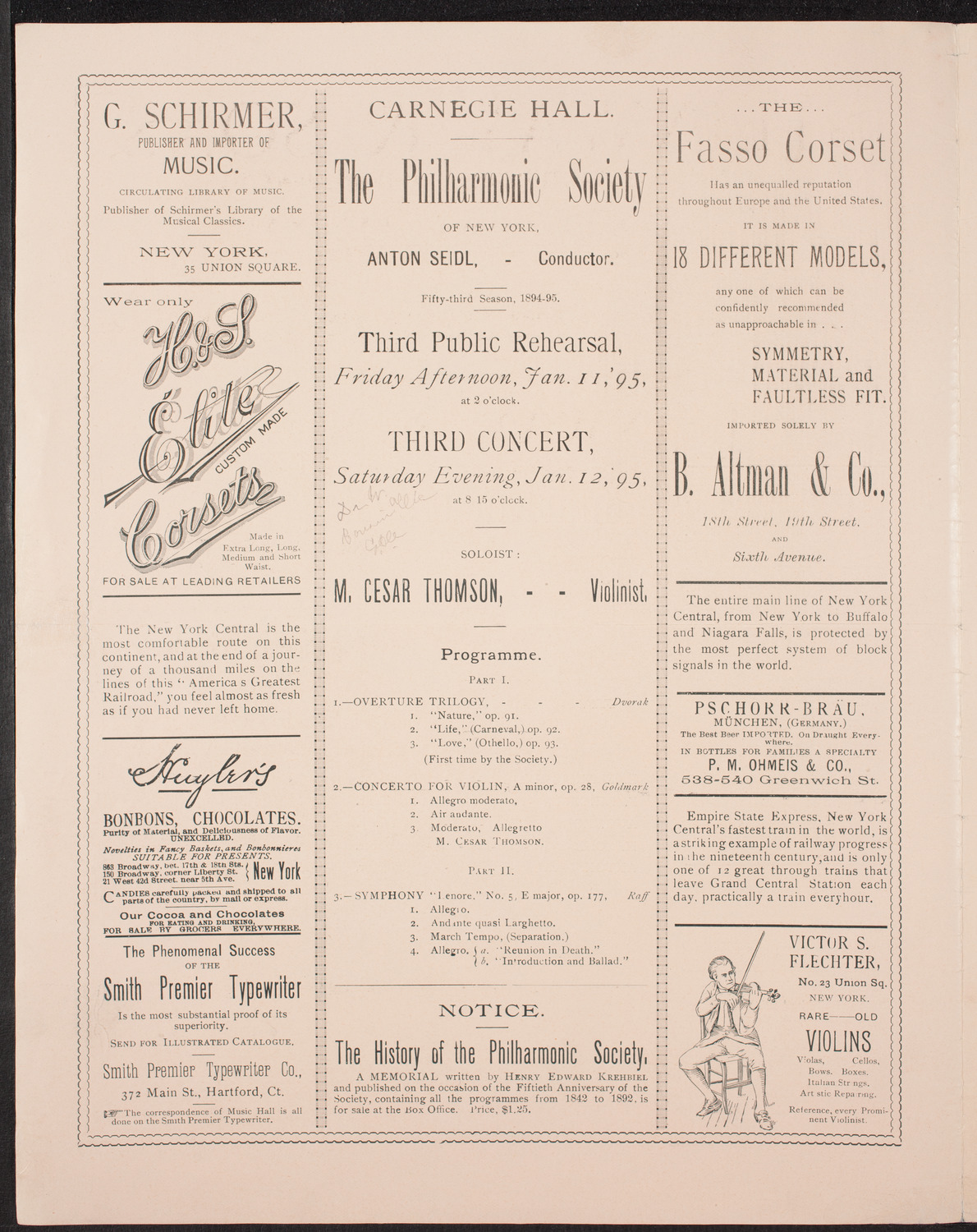 New York Philharmonic, January 11, 1895, program page 2