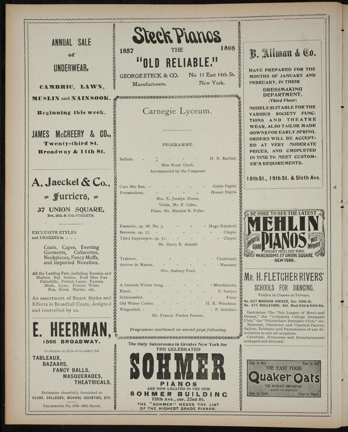 Powers-Arnold Wednesday Morning Musicale, January 4, 1899, program page 4