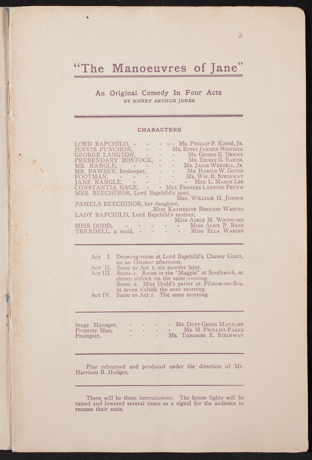 Amateur Comedy Club, December 15, 1906, program page 2