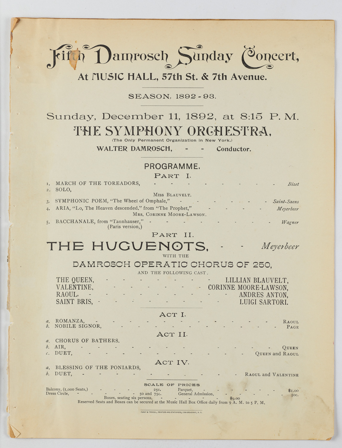 Damrosch Sunday Concert, December 11, 1892