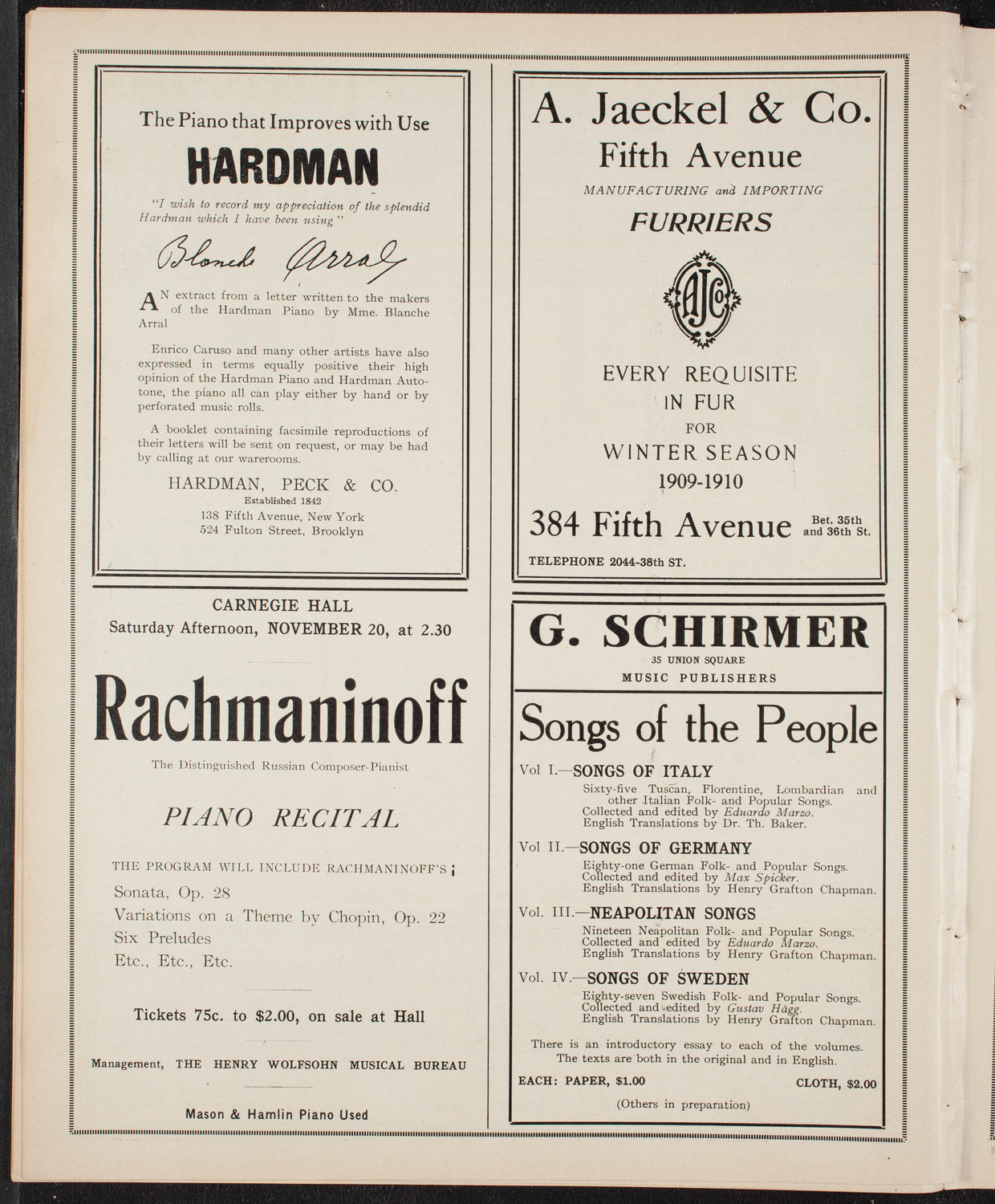 New York Philharmonic, November 4, 1909, program page 8