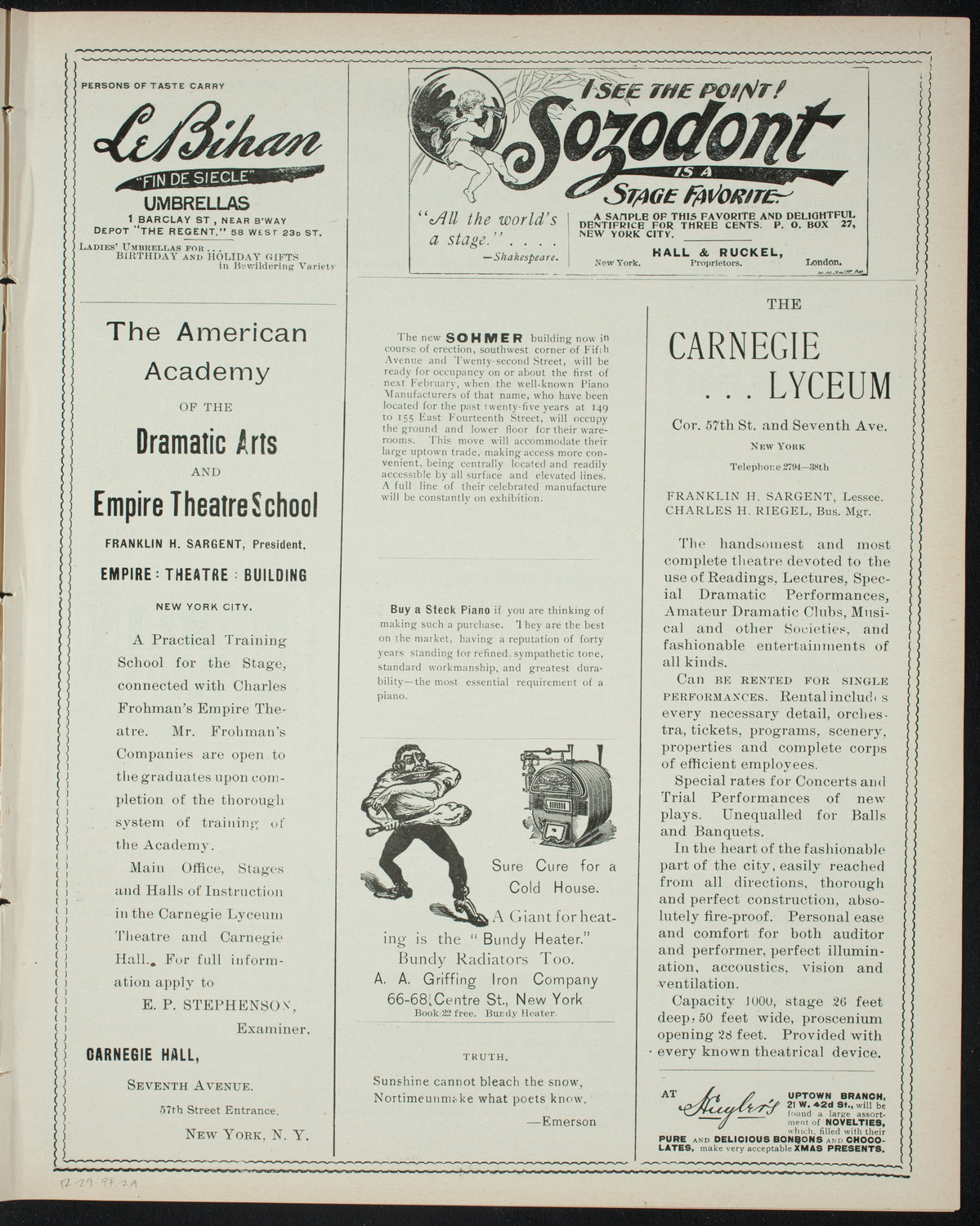 Holiday Pantomime by the Junior League, December 29, 1897, program page 3