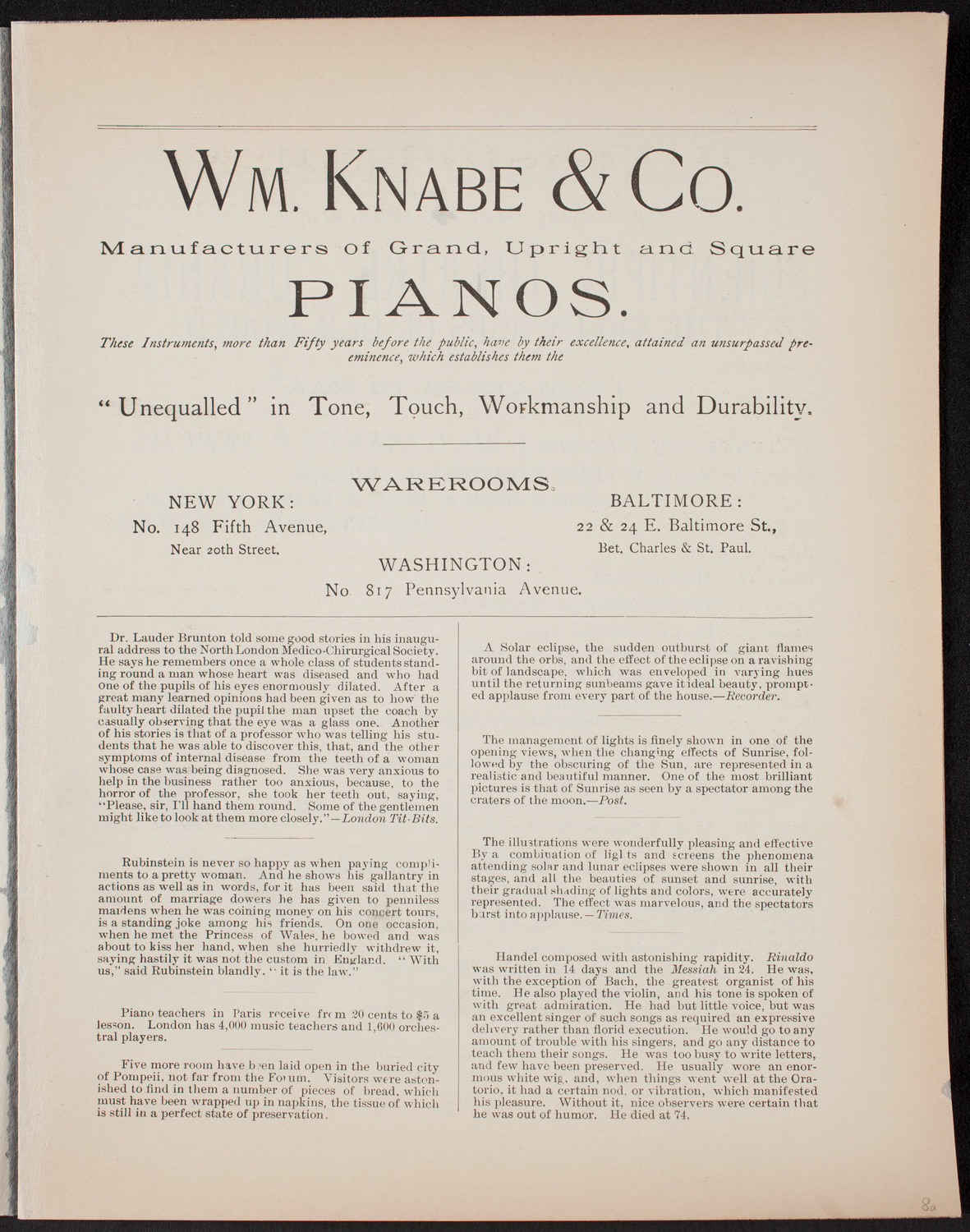 Urania Scientific Theatre, May 9, 1892, program page 3