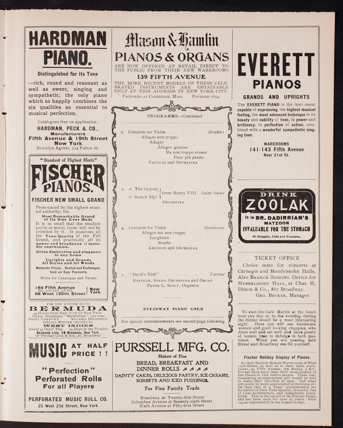 Fritz Kreisler, Violin, with the New York Symphony Orchestra, January 3, 1905, program page 7