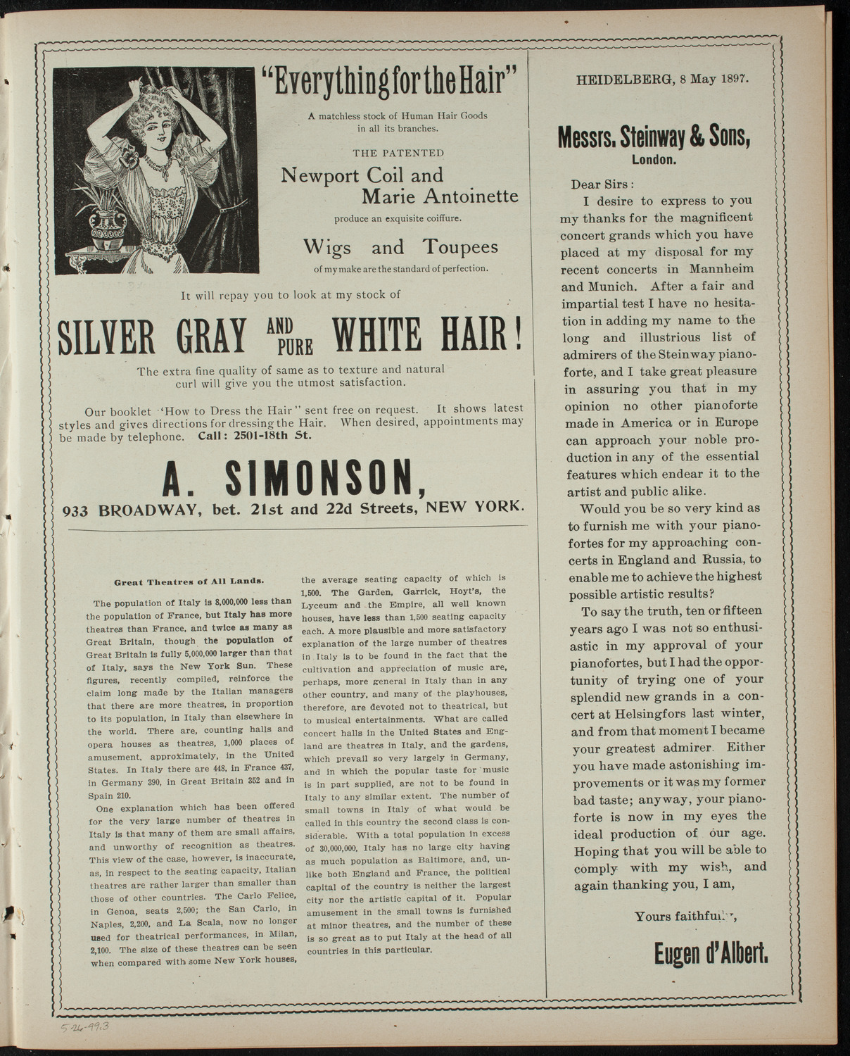 Vaudeville Entertainment, May 26, 1899, program page 5