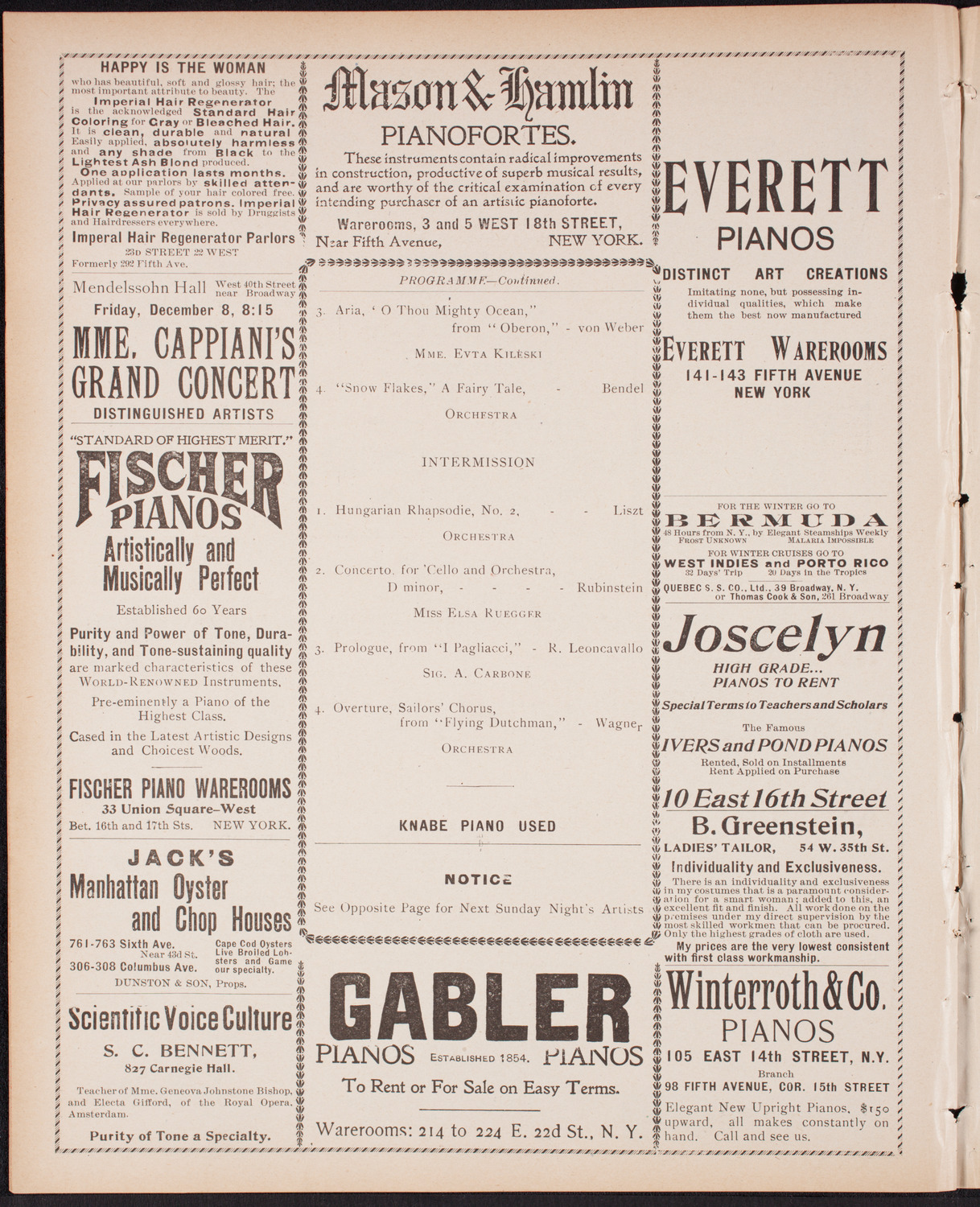 Kaltenborn Orchestra, December 3, 1899, program page 6