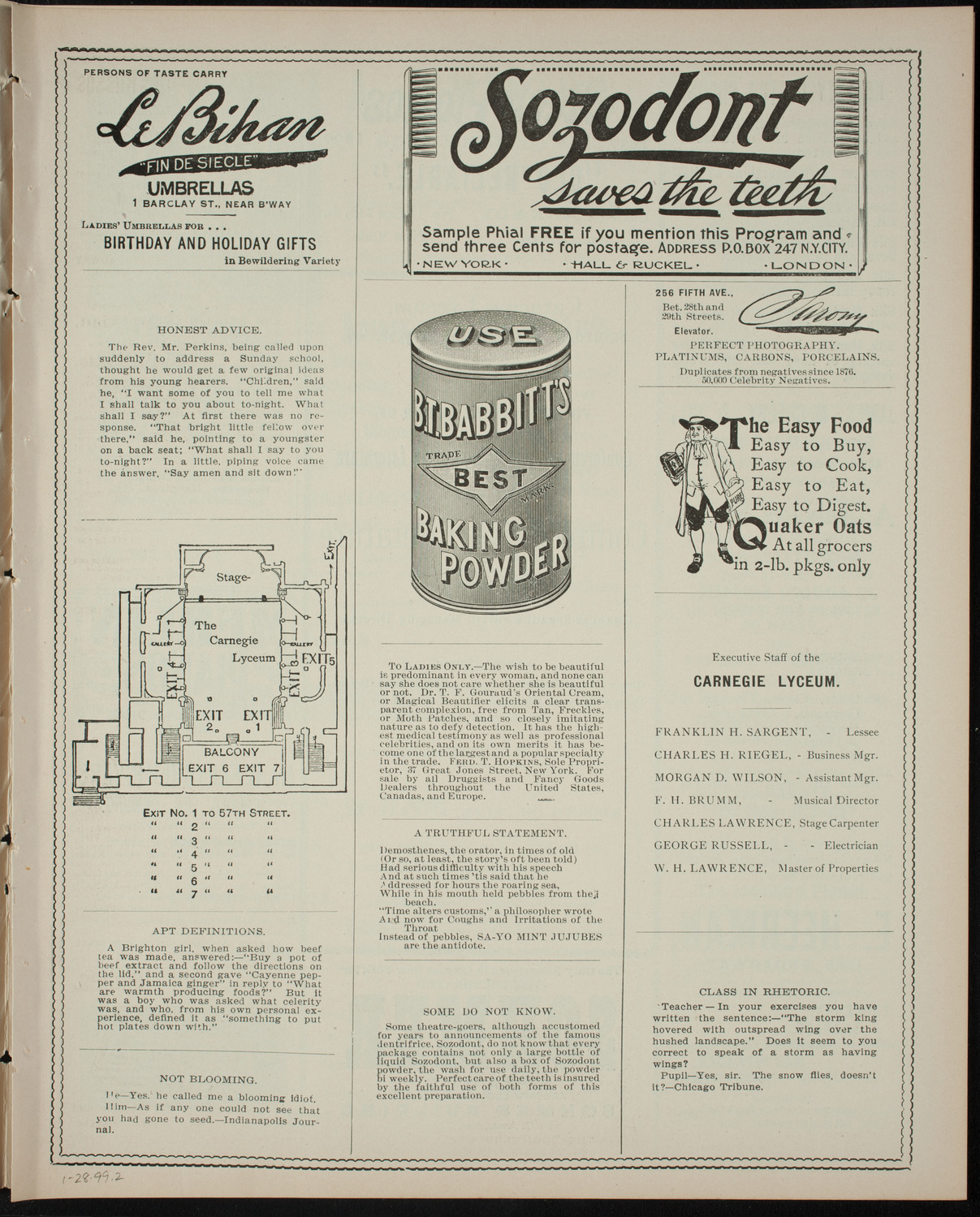 Comparative Literature Society Saturday Morning Conference, January 28, 1899, program page 3