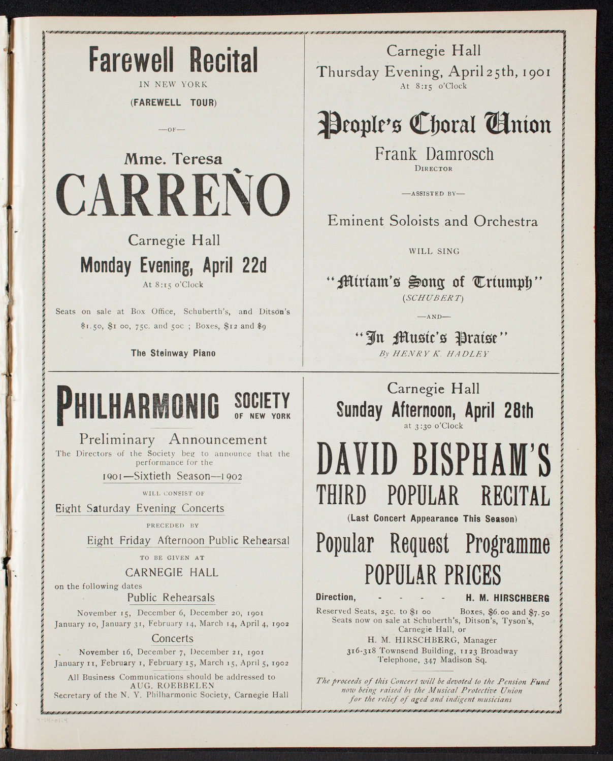 David Bispham, Baritone, April 14, 1901, program page 7