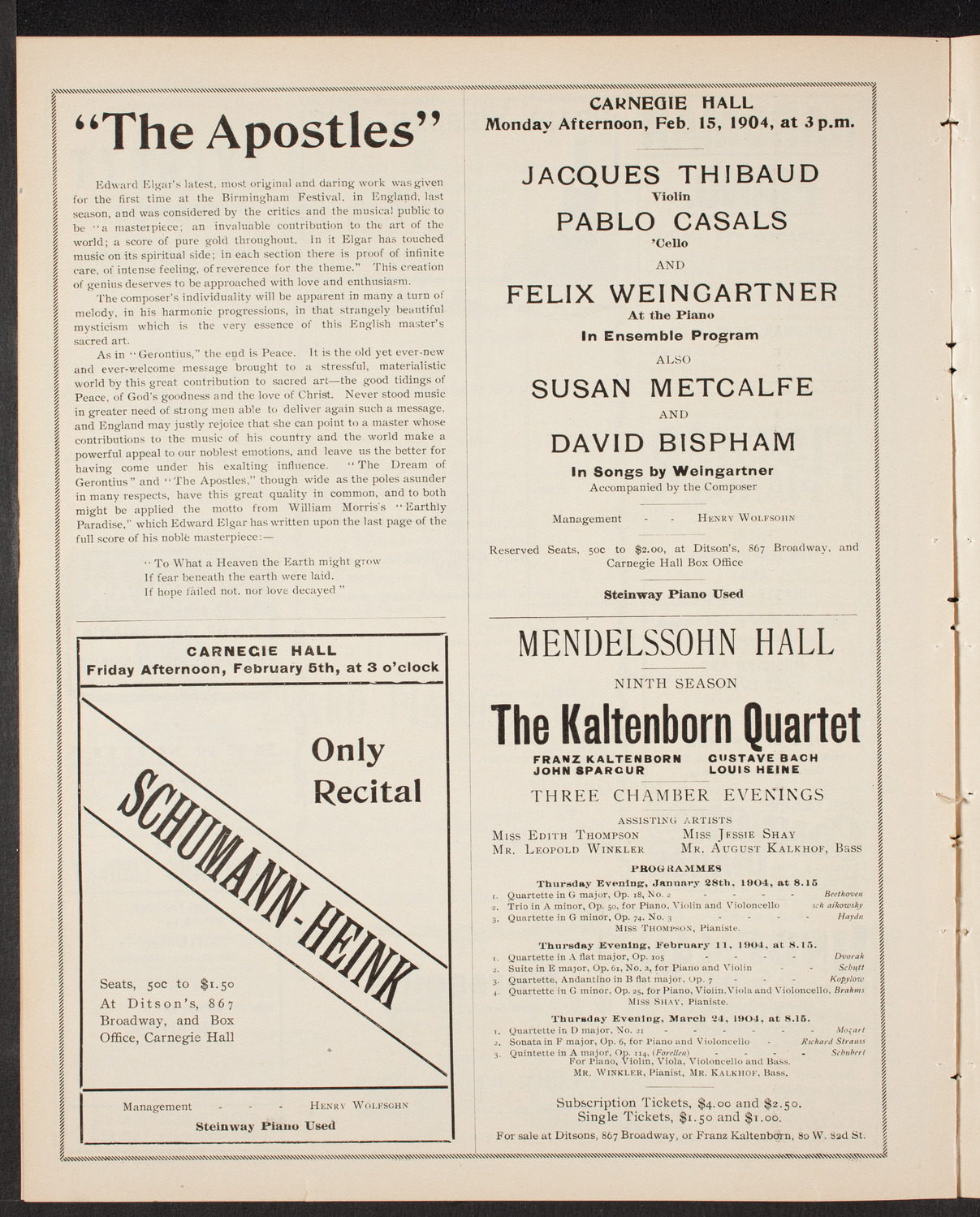 New York Philharmonic, January 8, 1904, program page 8