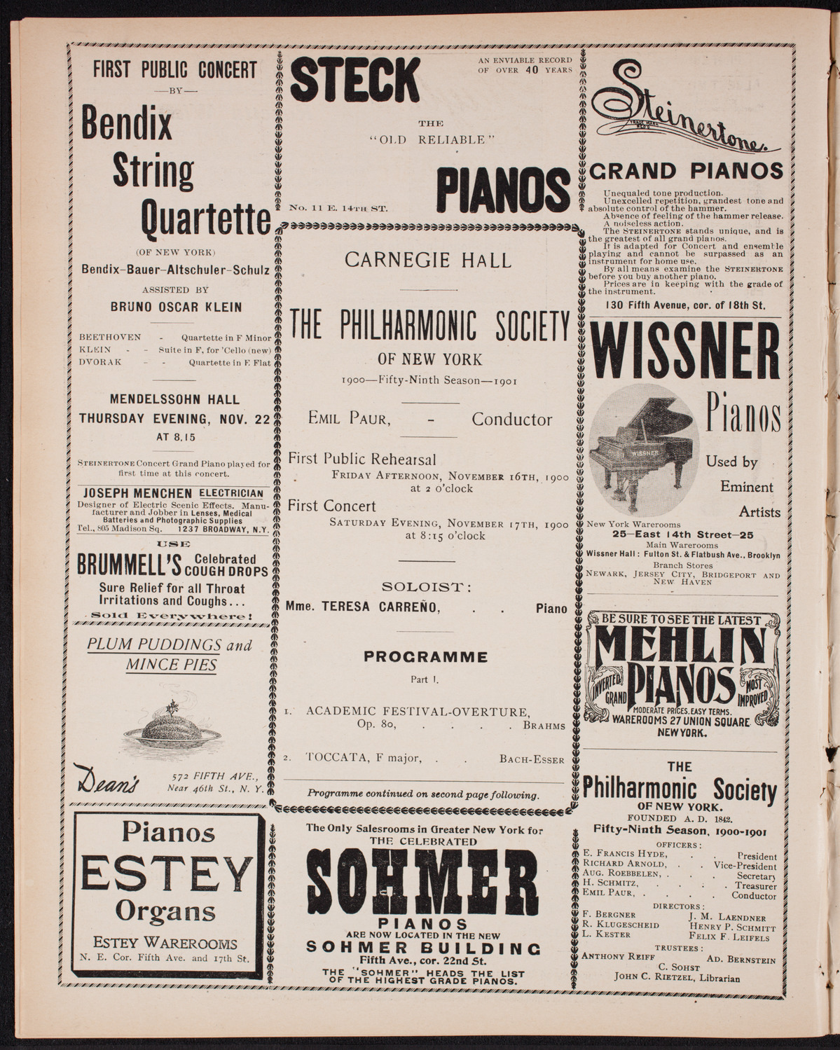 New York Philharmonic, November 16, 1900, program page 4