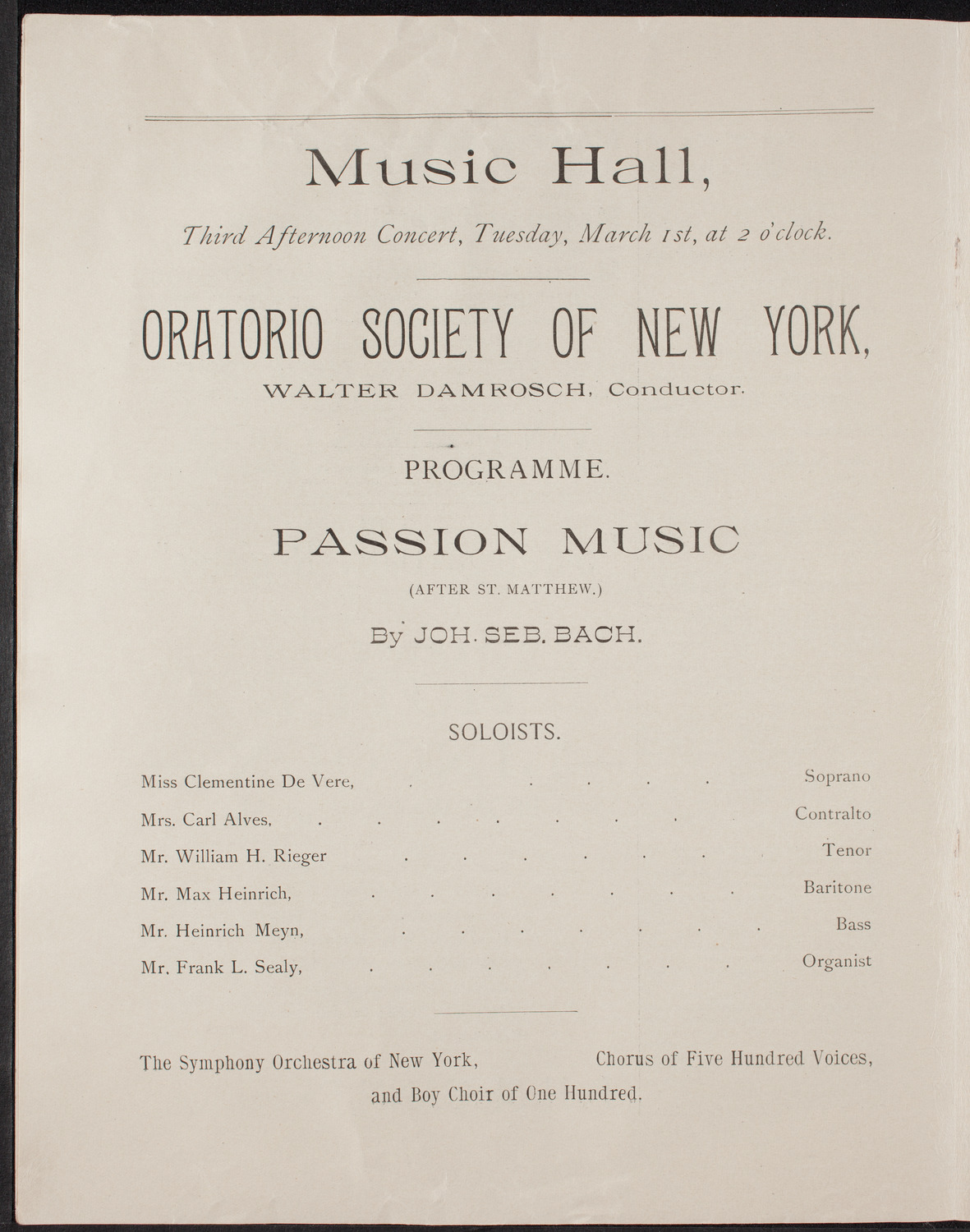Oratorio Society of New York, March 1, 1892, program page 6