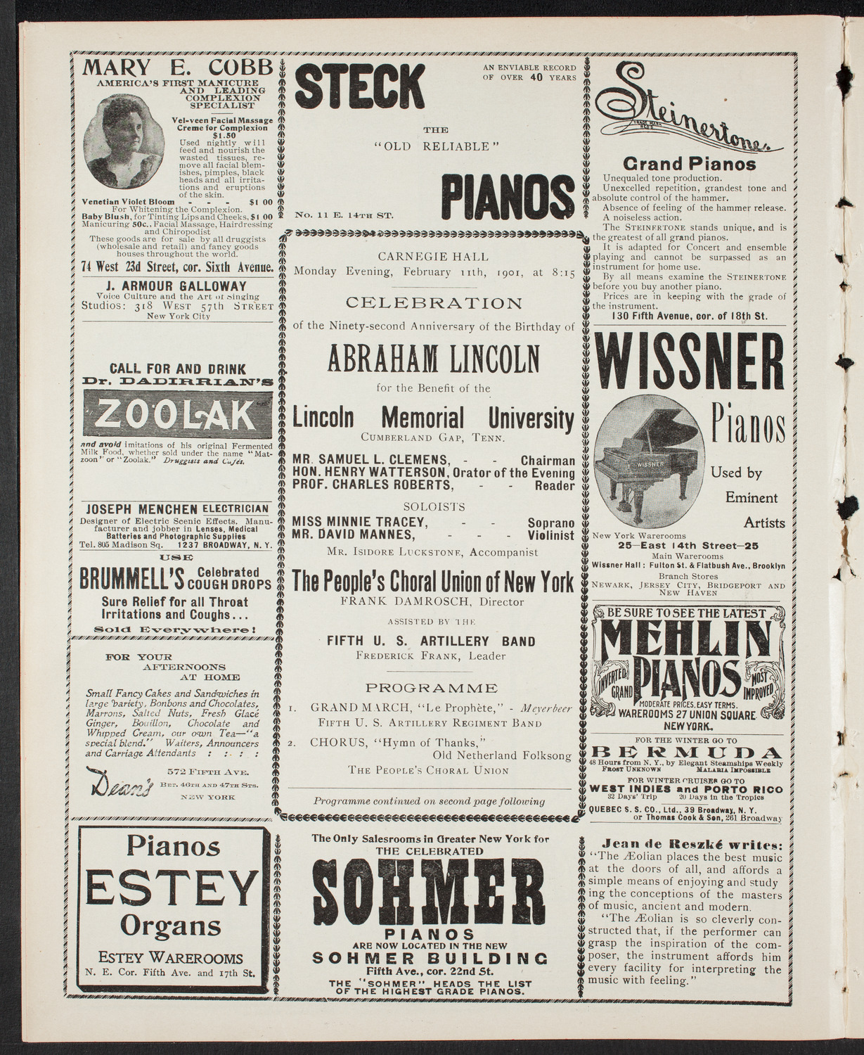 Benefit: Lincoln Memorial University, February 11, 1901, program page 4