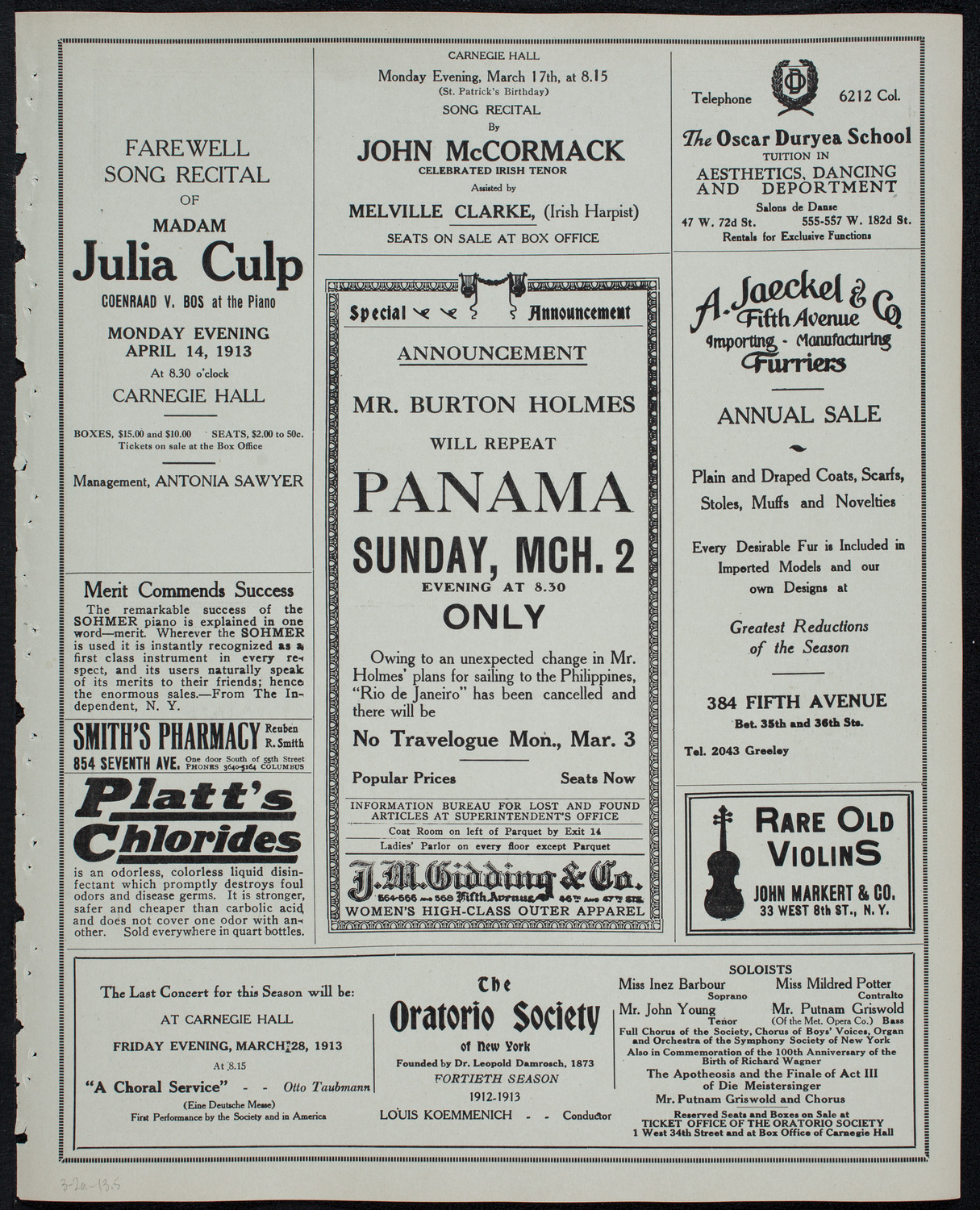 New York Philharmonic, March 2, 1913, program page 9