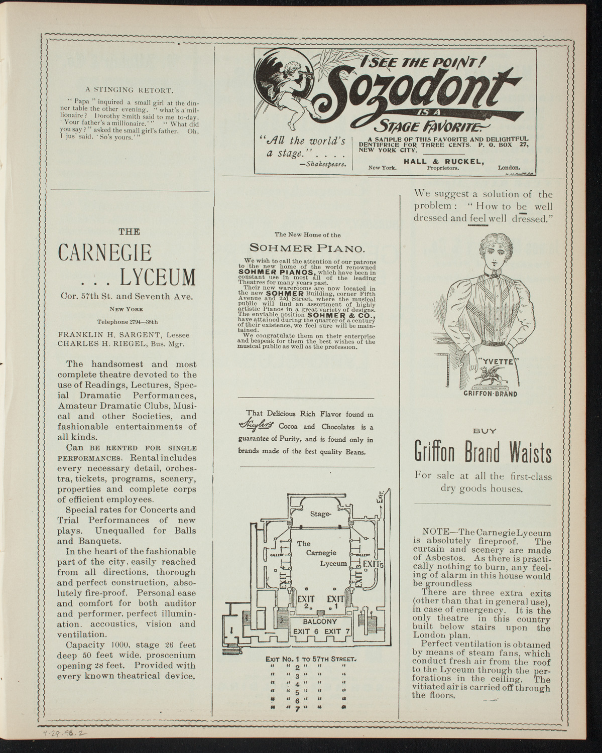 Albert Gerard-Thiers with The Lyric Club and Others, April 28, 1898, program page 3