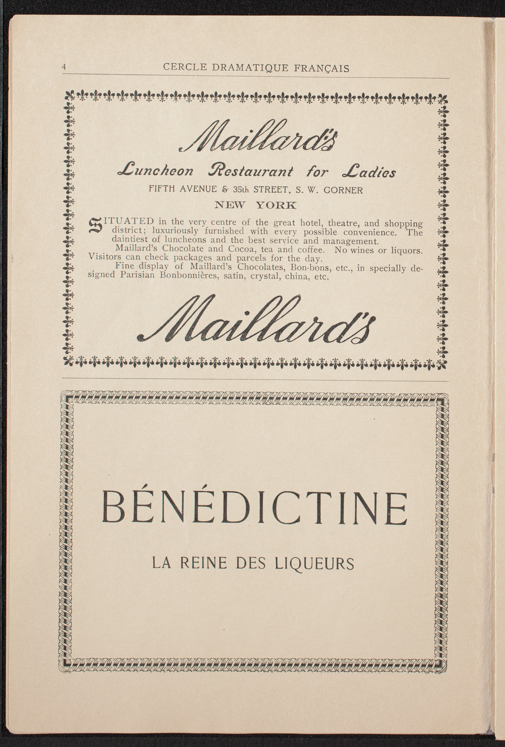 Cercle Dramatique de l'Alliance Française de New York, January 29, 1909, program page 4