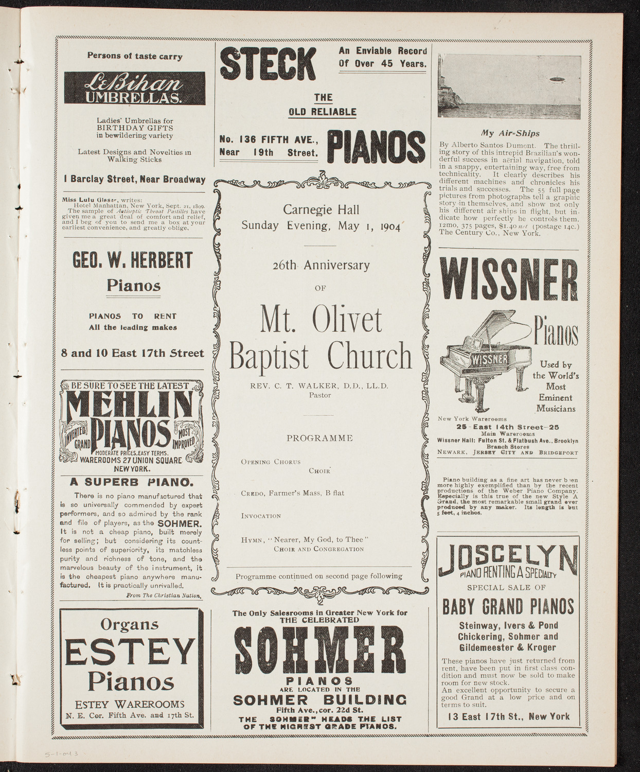 Mt. Olivet Baptist Church 26th Anniversary Program, May 1, 1904, program page 5