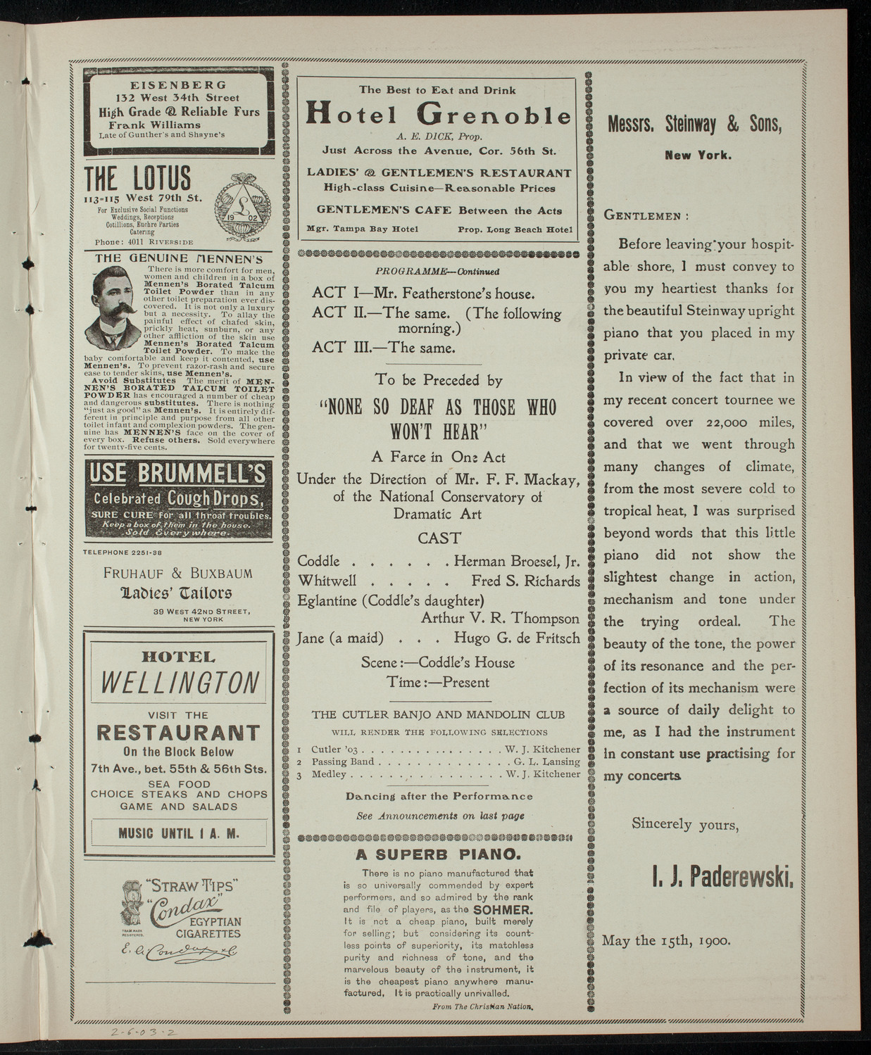Cutler Comedy Club, February 6, 1903, program page 3