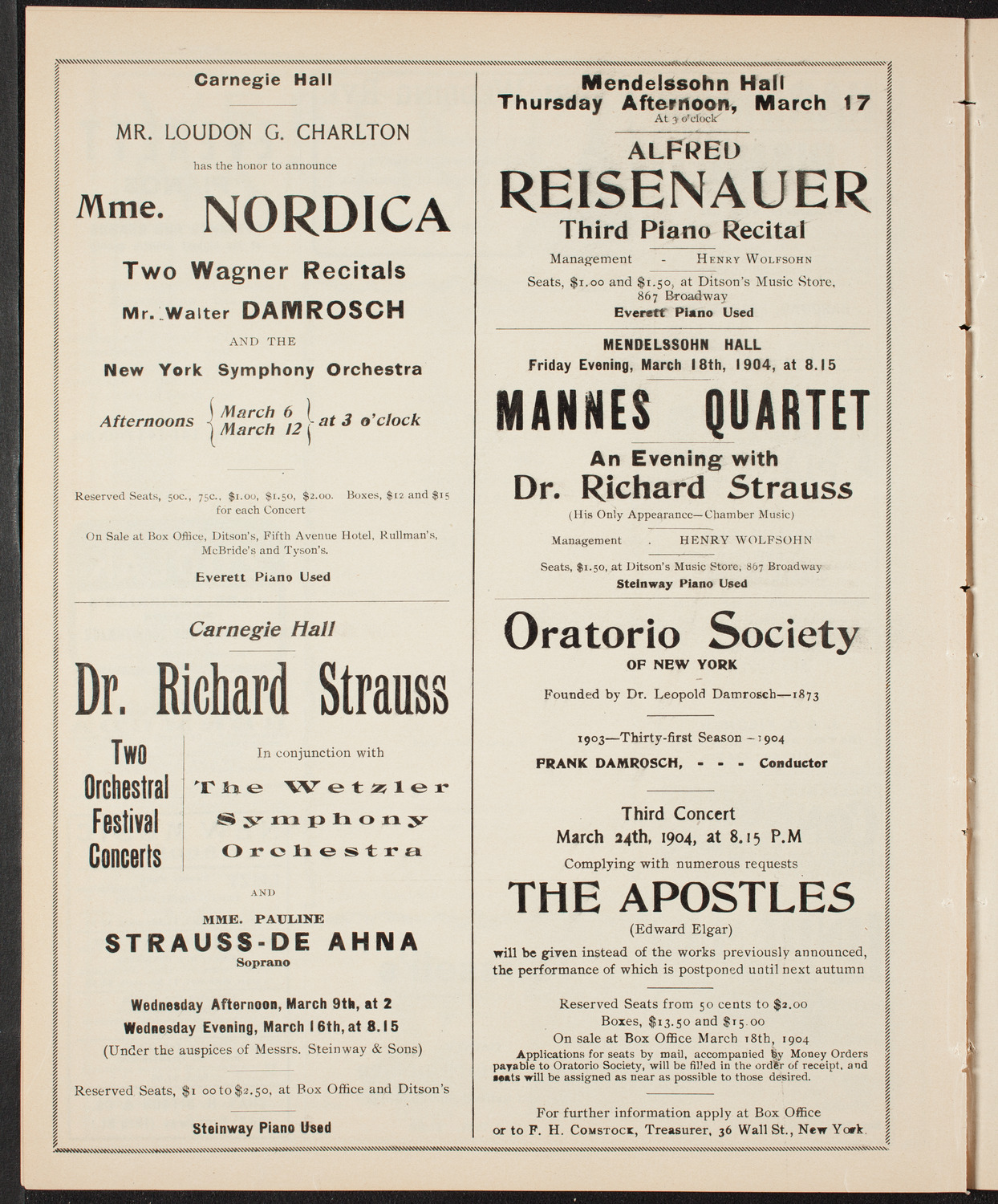 Richard Strauss with Wetzler Symphony Orchestra, March 3, 1904, program page 8