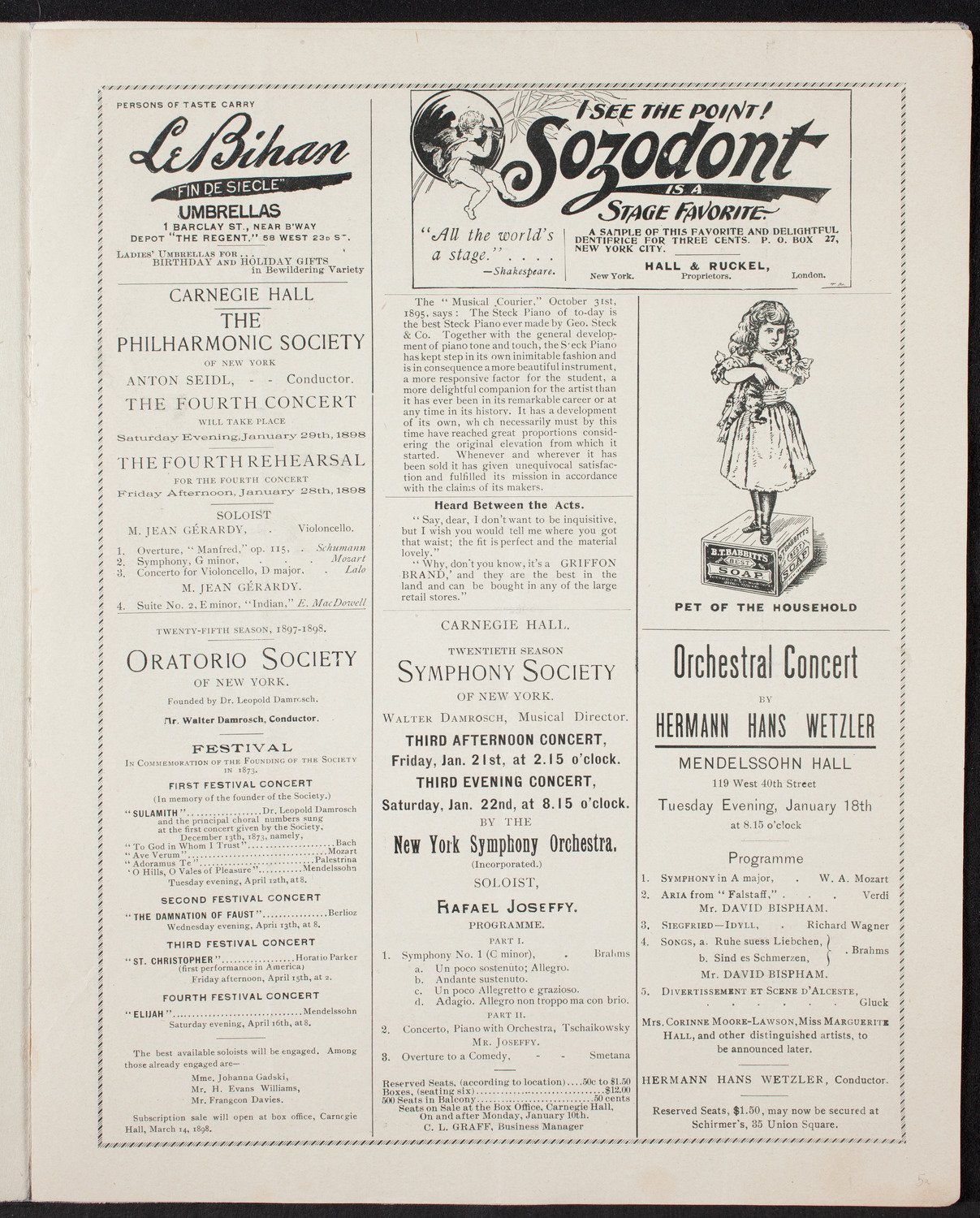 New York Philharmonic, January 7, 1898, program page 3