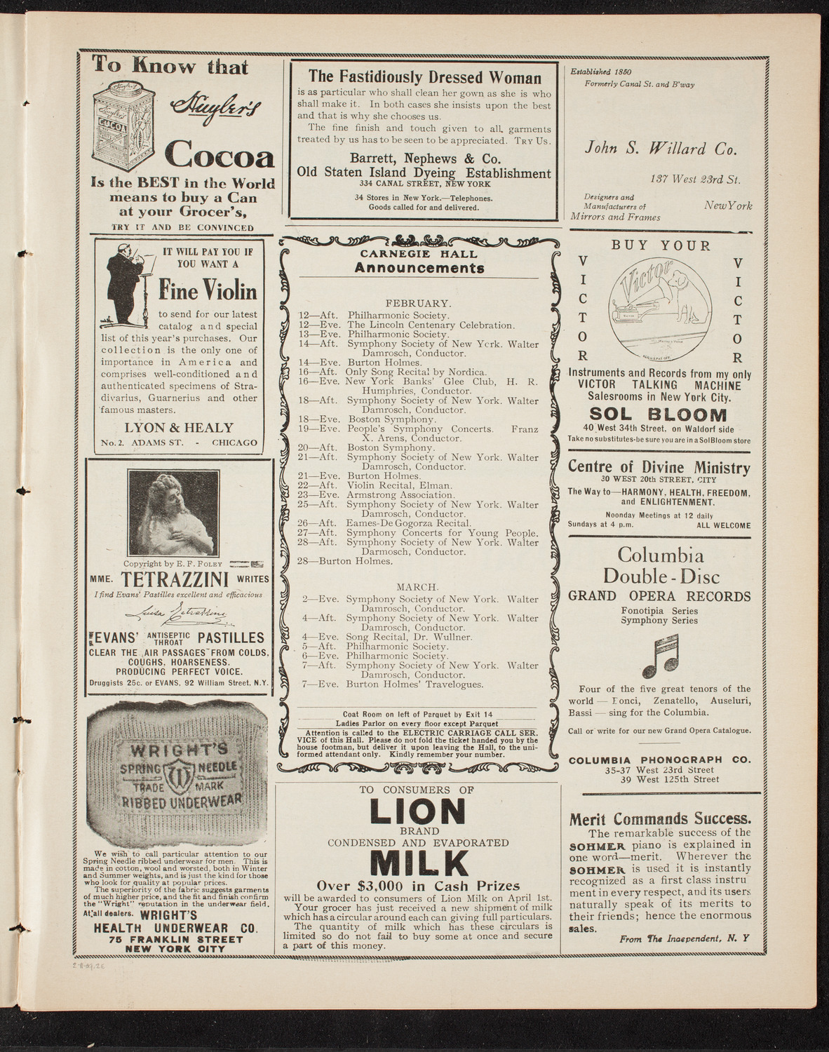 Russian Symphony Society of New York and The Ben Greet Players, February 11, 1909, program page 3