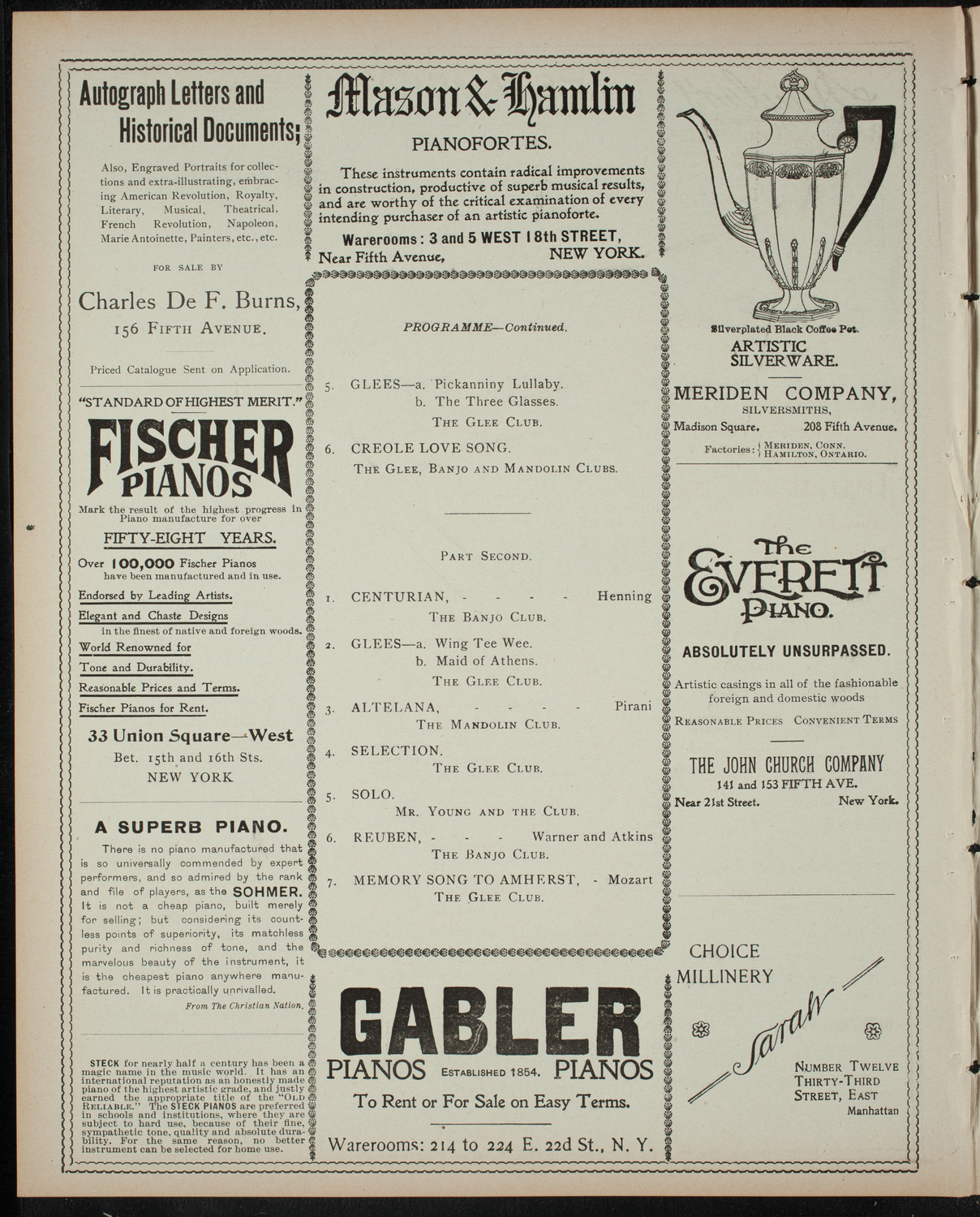 Amherst College Glee, Banjo, and Mandolin Clubs, April 11, 1899, program page 6