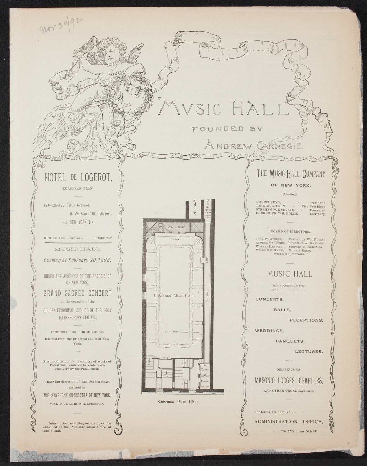 David Bimberg and Others, November 30, 1892, program page 1