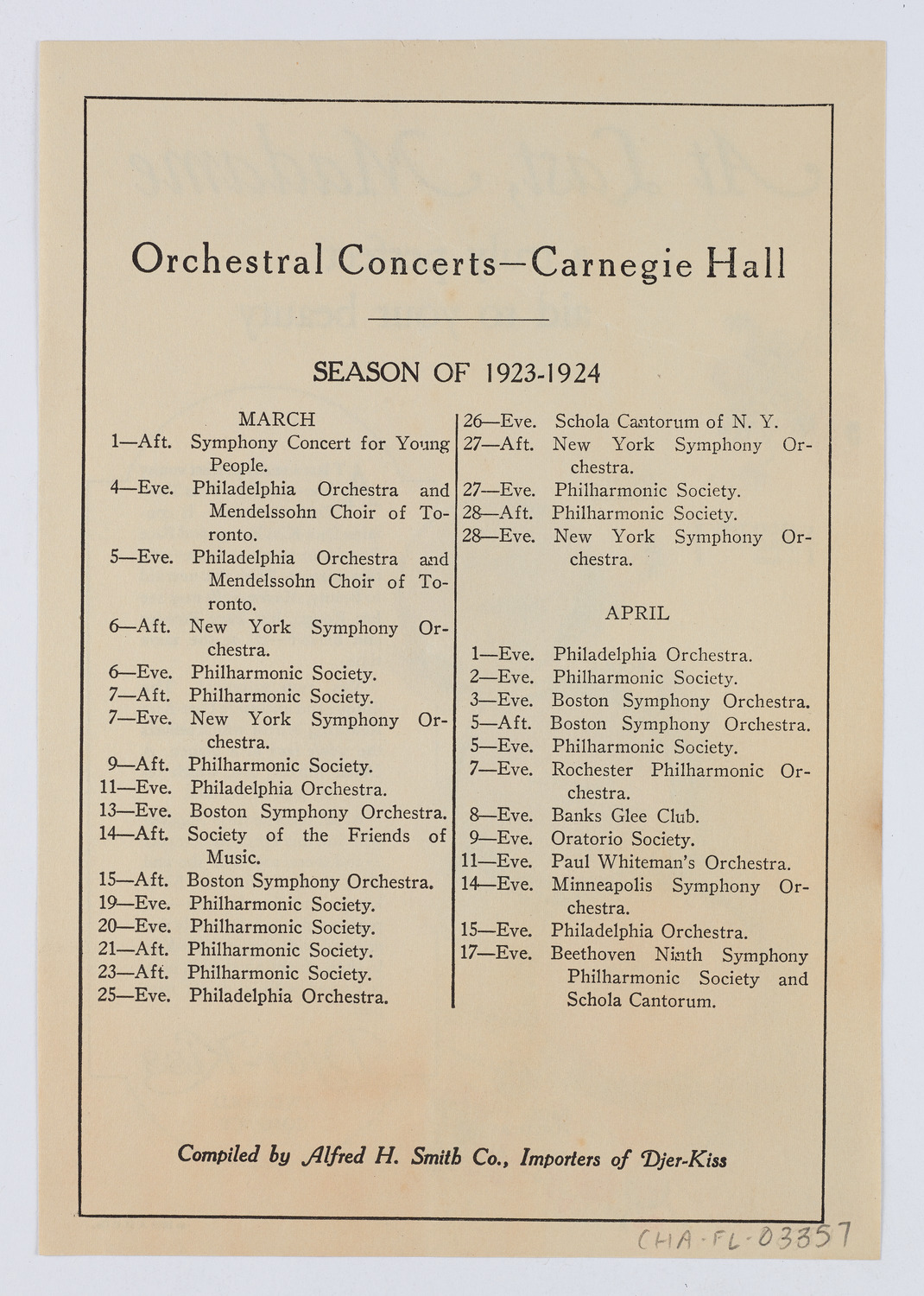 Djer-Kiss Cosmetics Orchestral Concert Schedules, 1924