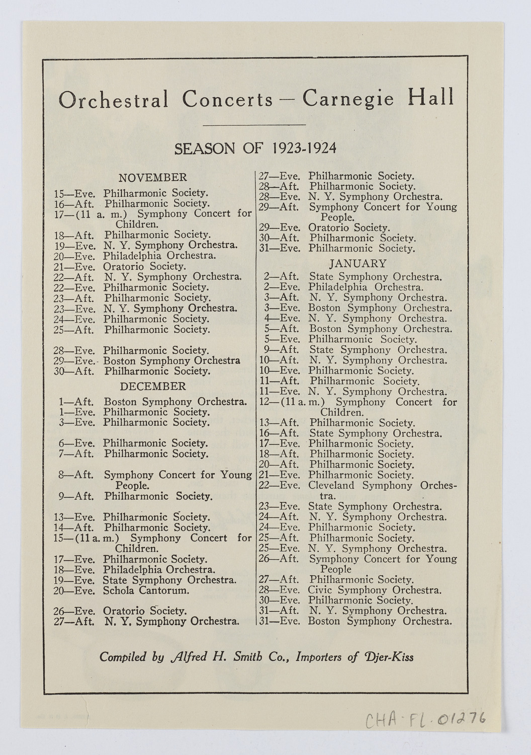 Djer-Kiss Cosmetics Orchestral Concert Schedules, 1923-1924