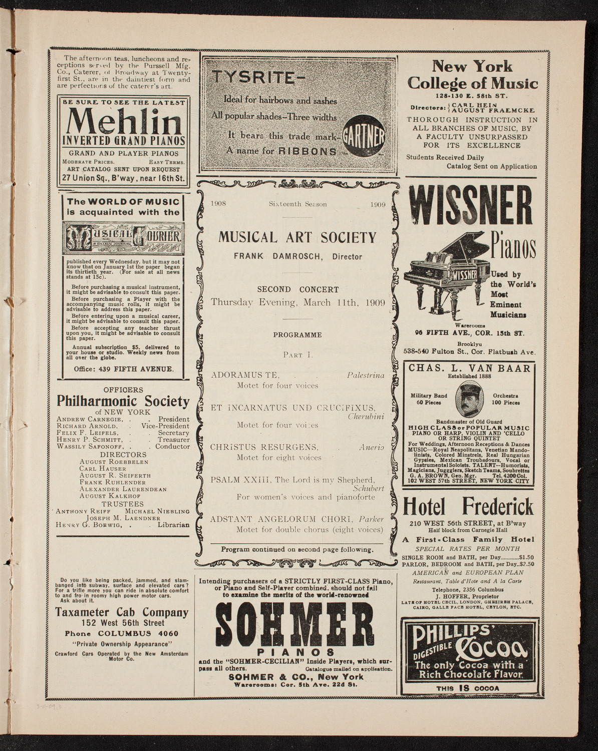 Musical Art Society of New York, March 11, 1909, program page 5