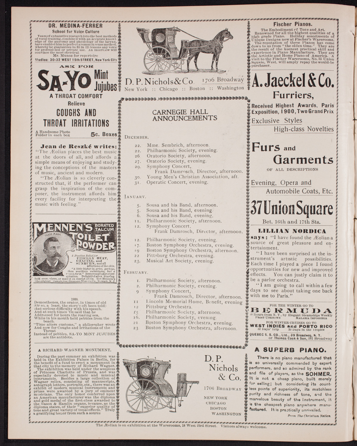 New York Philharmonic, December 21, 1900, program page 2