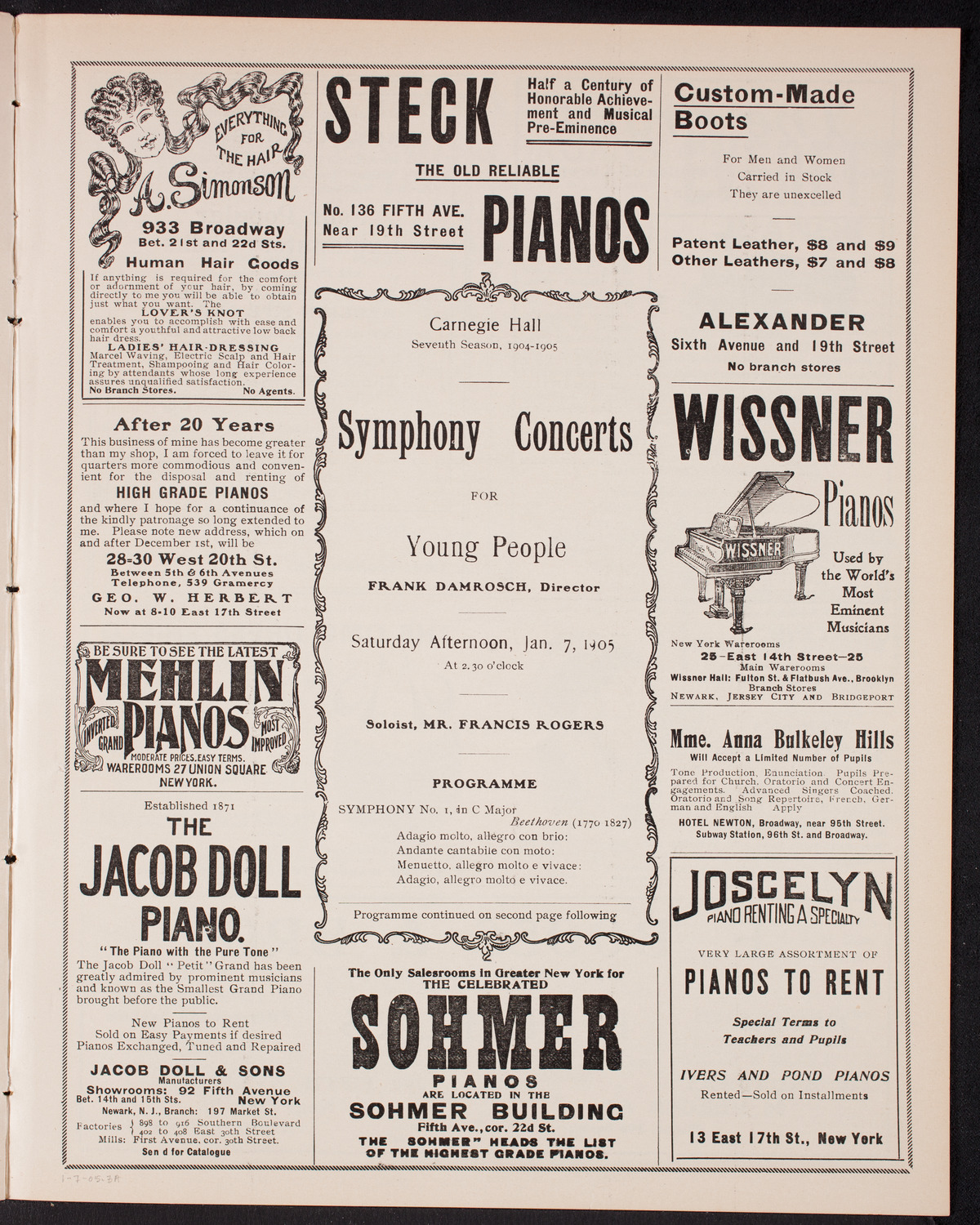 Symphony Concert for Young People, January 7, 1905, program page 5