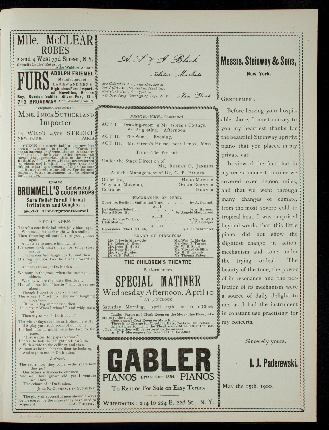 Students' Dramatic Club, April 9, 1901, program page 3