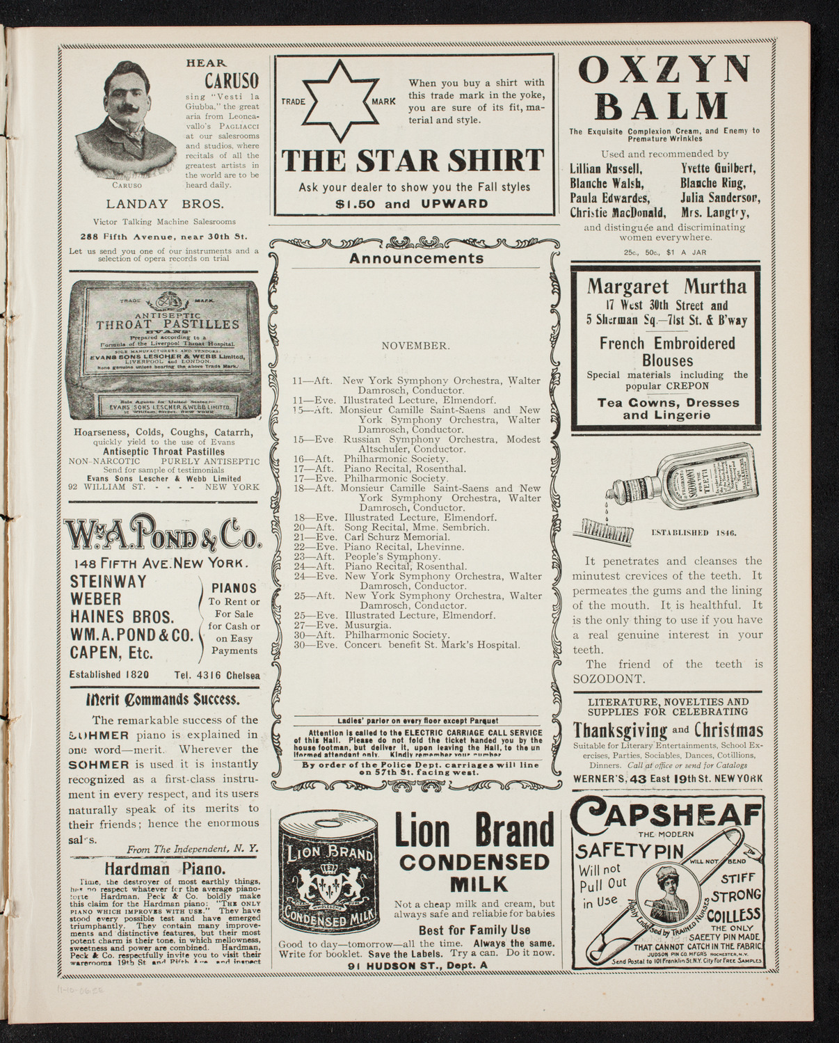 New York Symphony Orchestra, November 10, 1906, program page 3