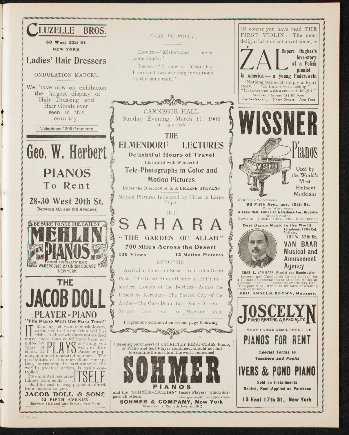Elmendorf Lecture: Sahara, March 11, 1906, program page 5