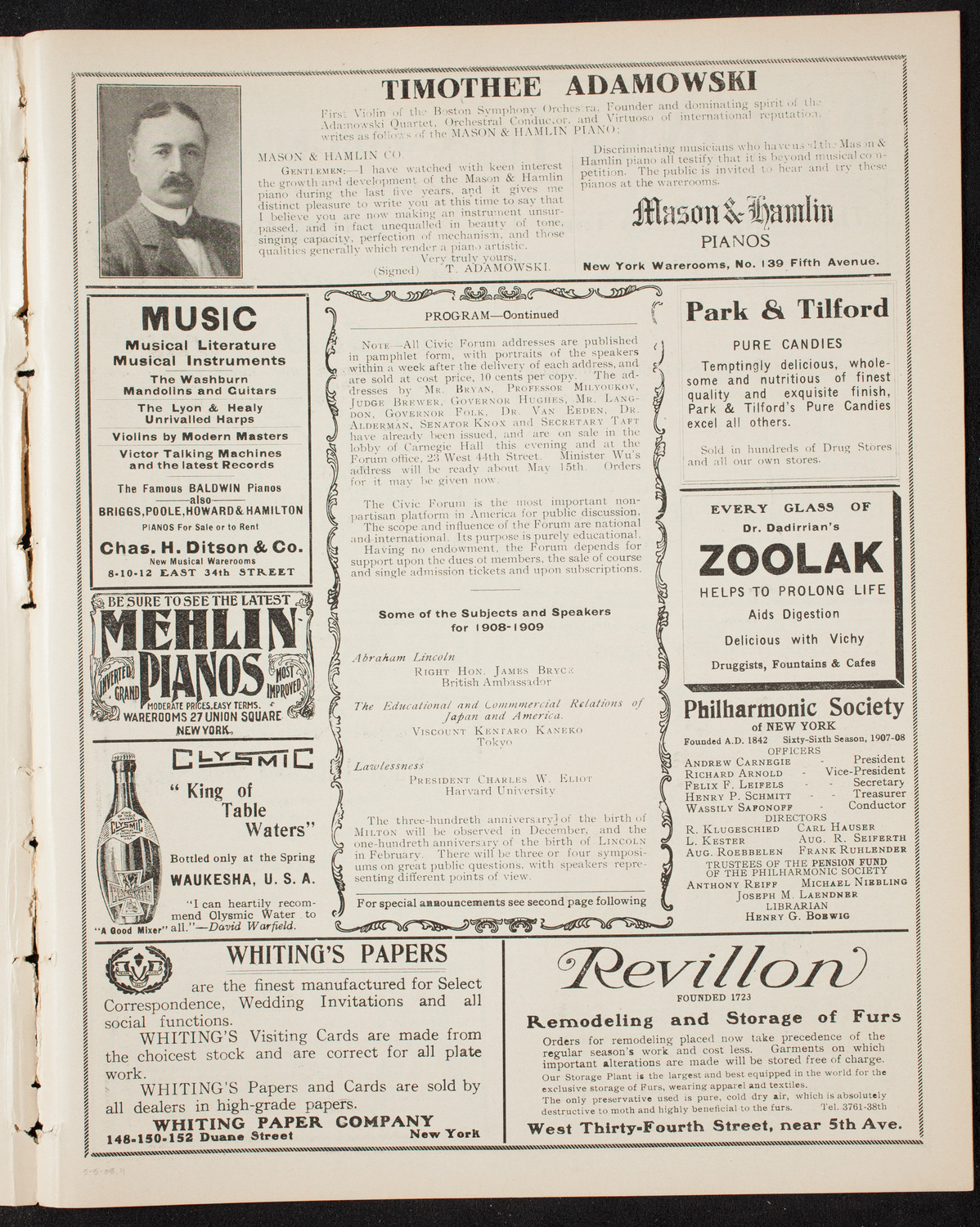 The Civic Forum, May 5, 1908, program page 7