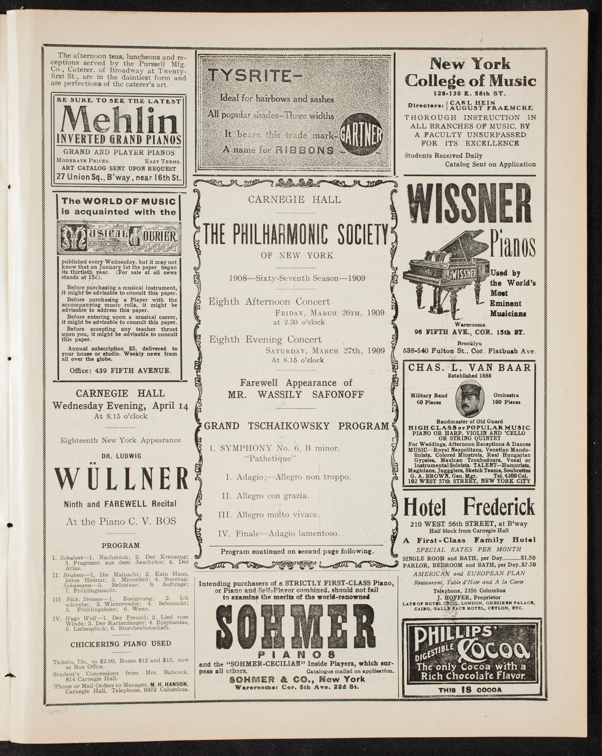 New York Philharmonic, March 26, 1909, program page 5