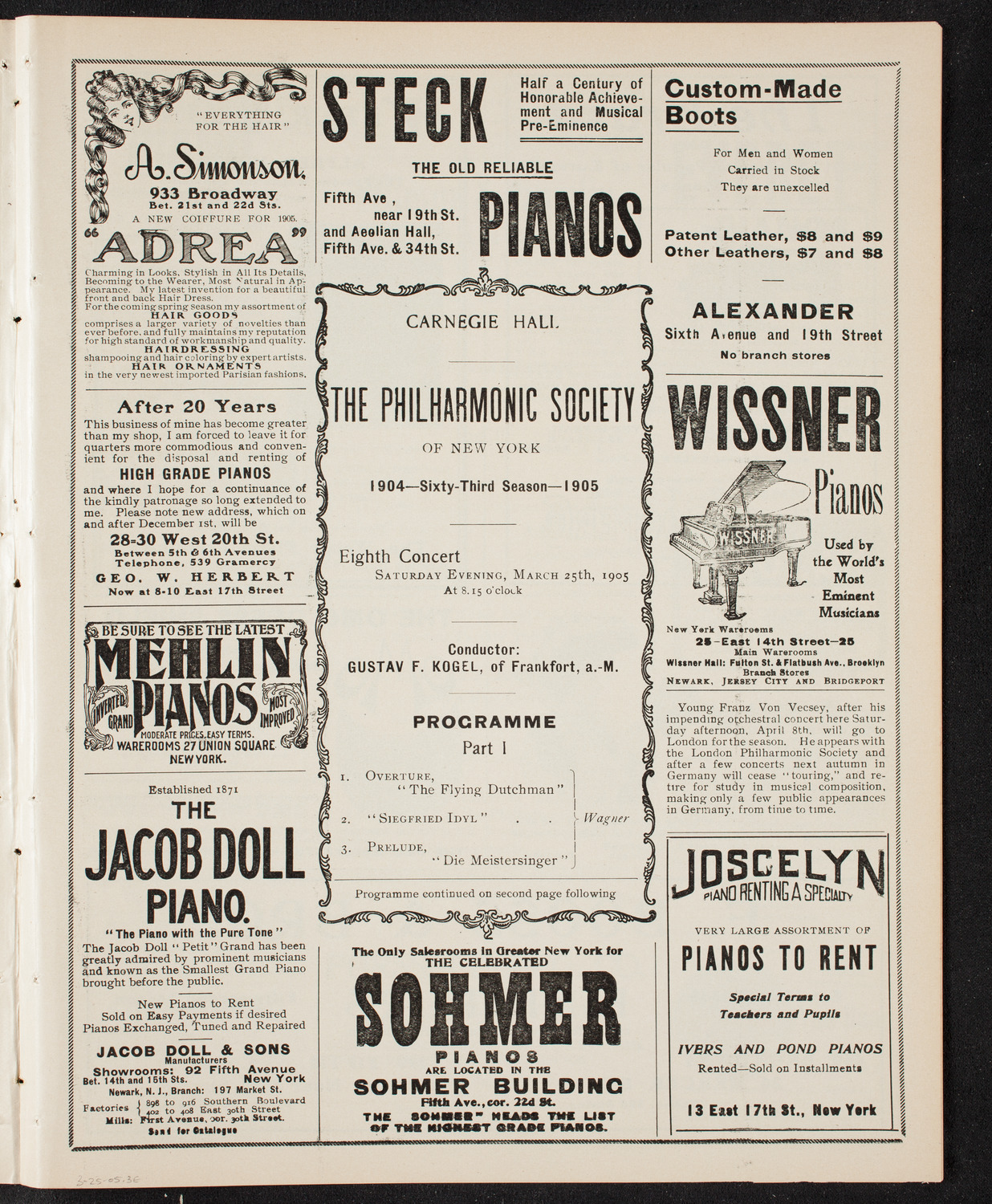 New York Philharmonic, March 25, 1905, program page 5