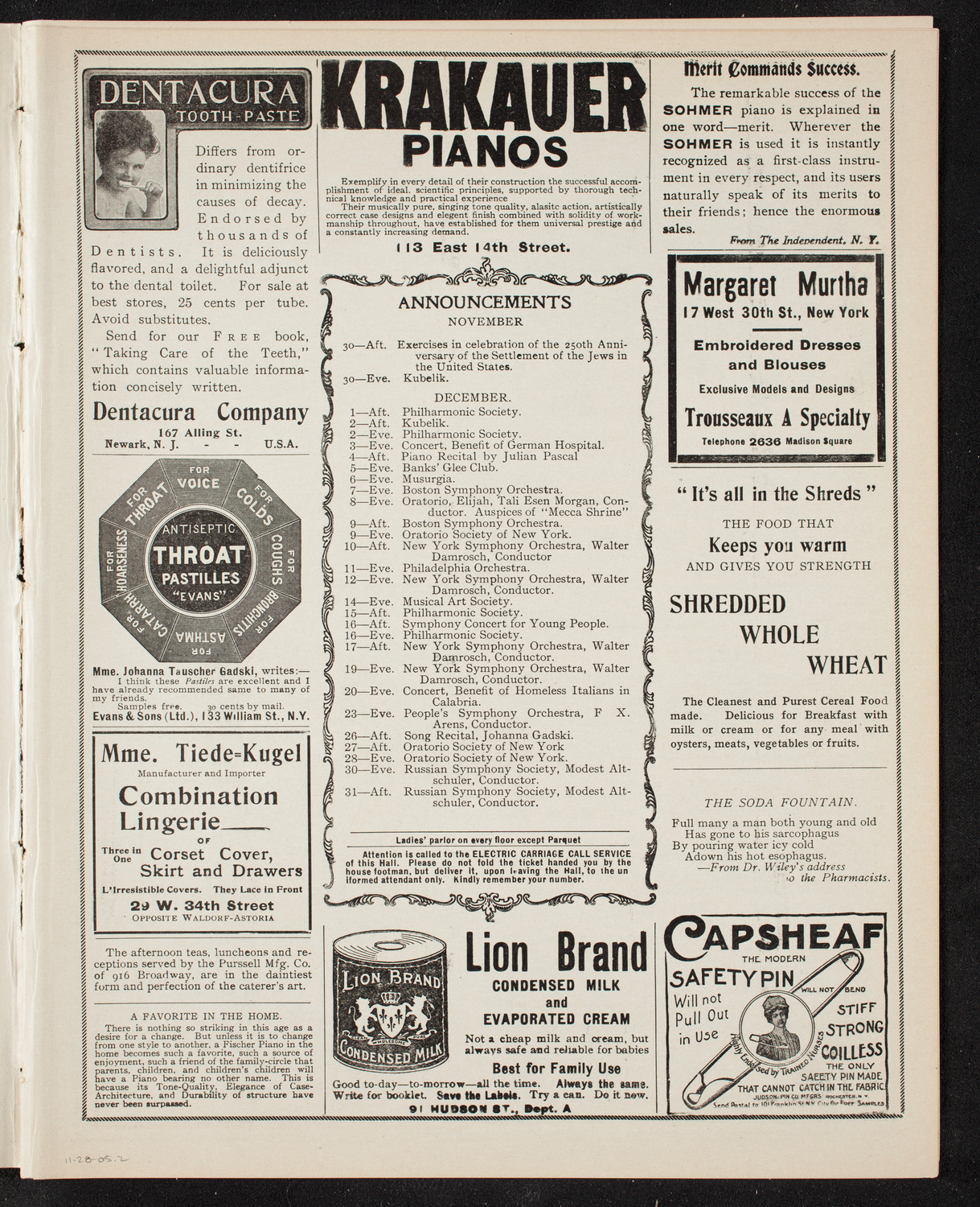 New York Symphony Orchestra, November 28, 1905, program page 3
