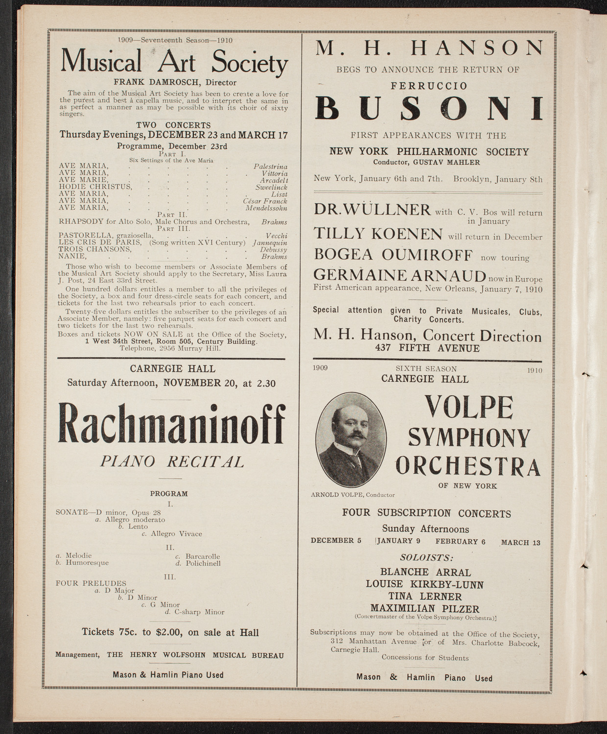 Elmendorf Lecture: At the Gates of the East, November 15, 1909, program page 10
