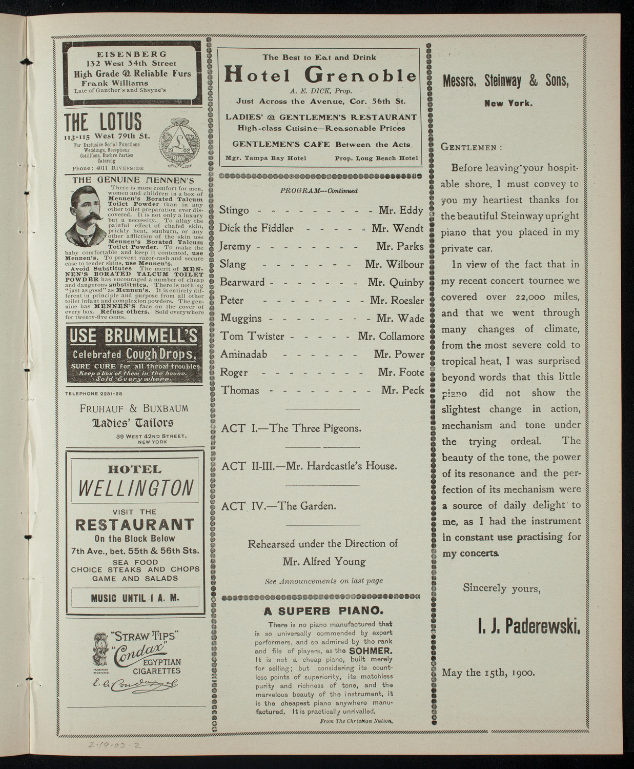 Amateur Comedy Club, February 19, 1903, program page 3