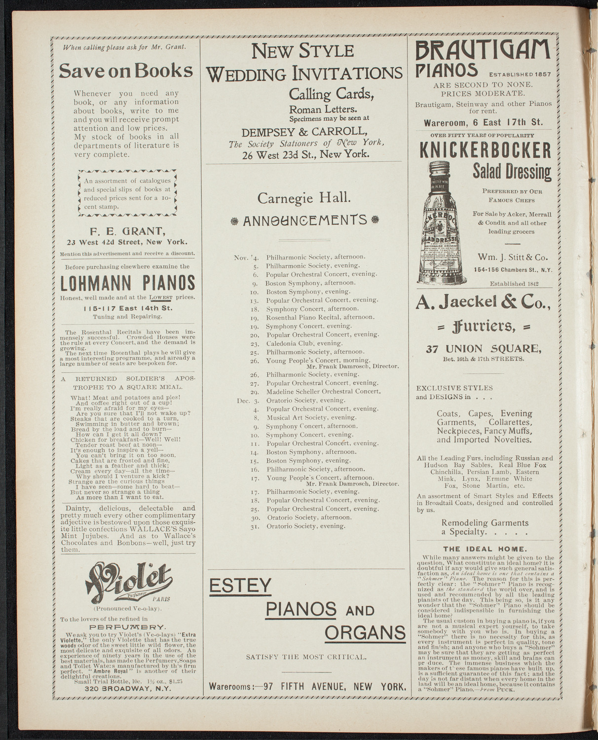 Moriz Rosenthal, Piano, November 1, 1898, program page 2