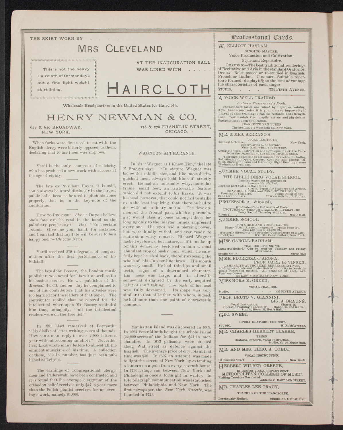 Amalia Materna/ New York Symphony Orchestra, May 24, 1893, program page 2