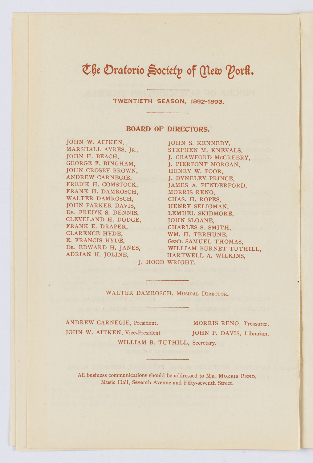 Oratorio Society of New York, 1892-1893