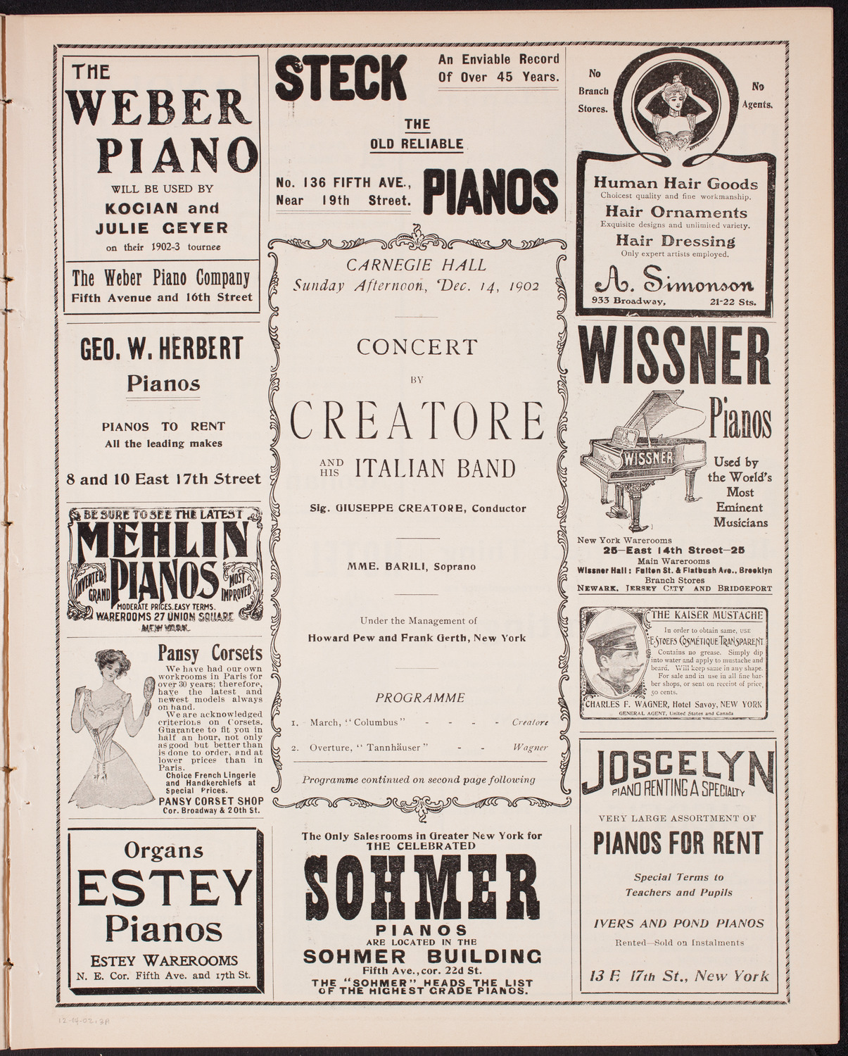 Creatore and His Italian Band, December 14, 1902, program page 5