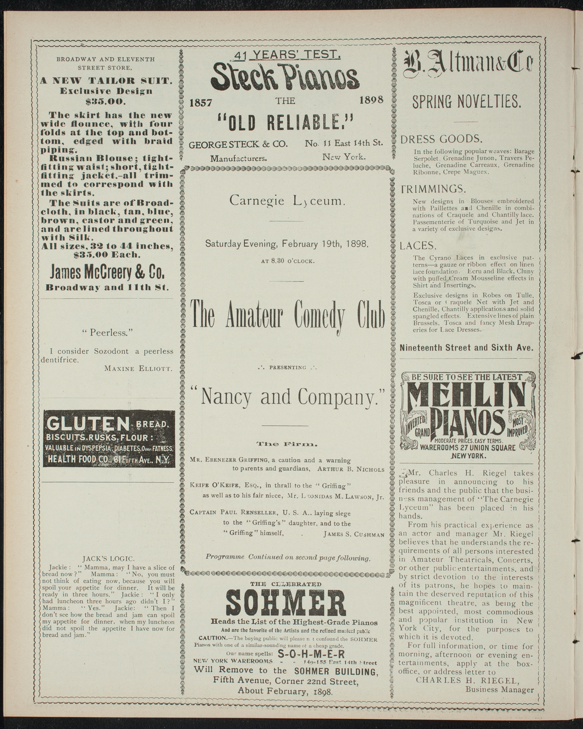 Amateur Comedy Club, February 19, 1898, program page 4