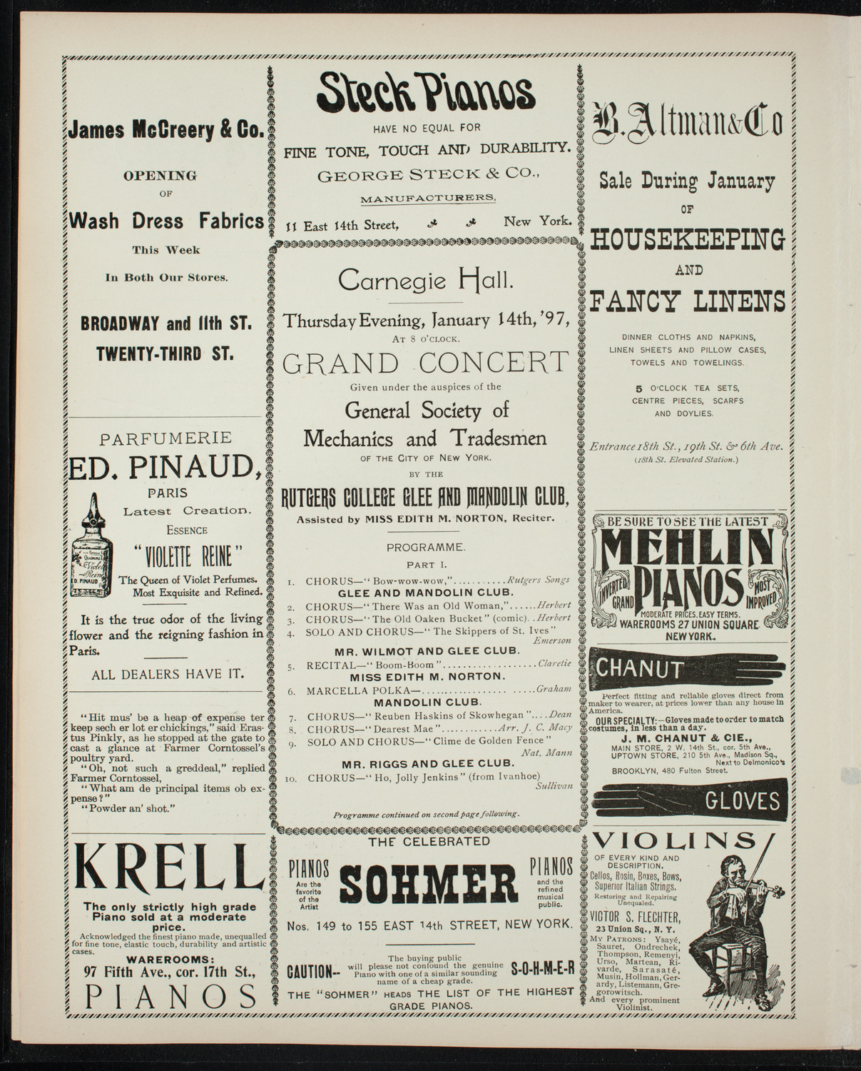 Rutgers College Glee and Mandolin Club, January 14, 1897, program page 4