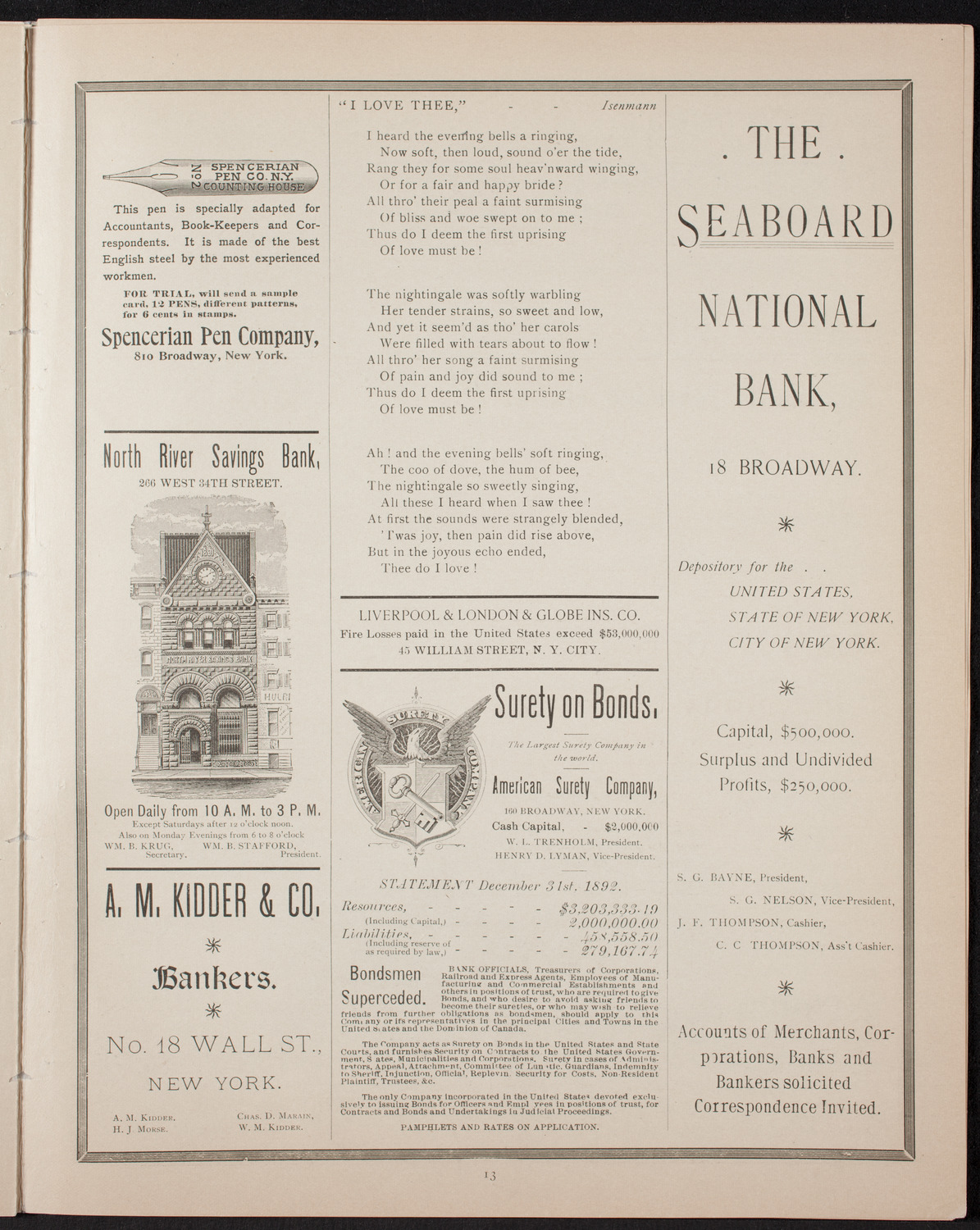 New York Banks' Glee Club, April 24, 1893, program page 13